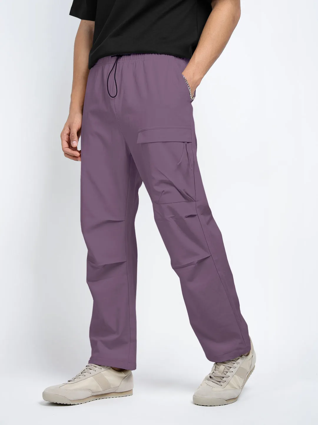 Men's Purple Relaxed Fit Cargo Trousers Button front All Fit