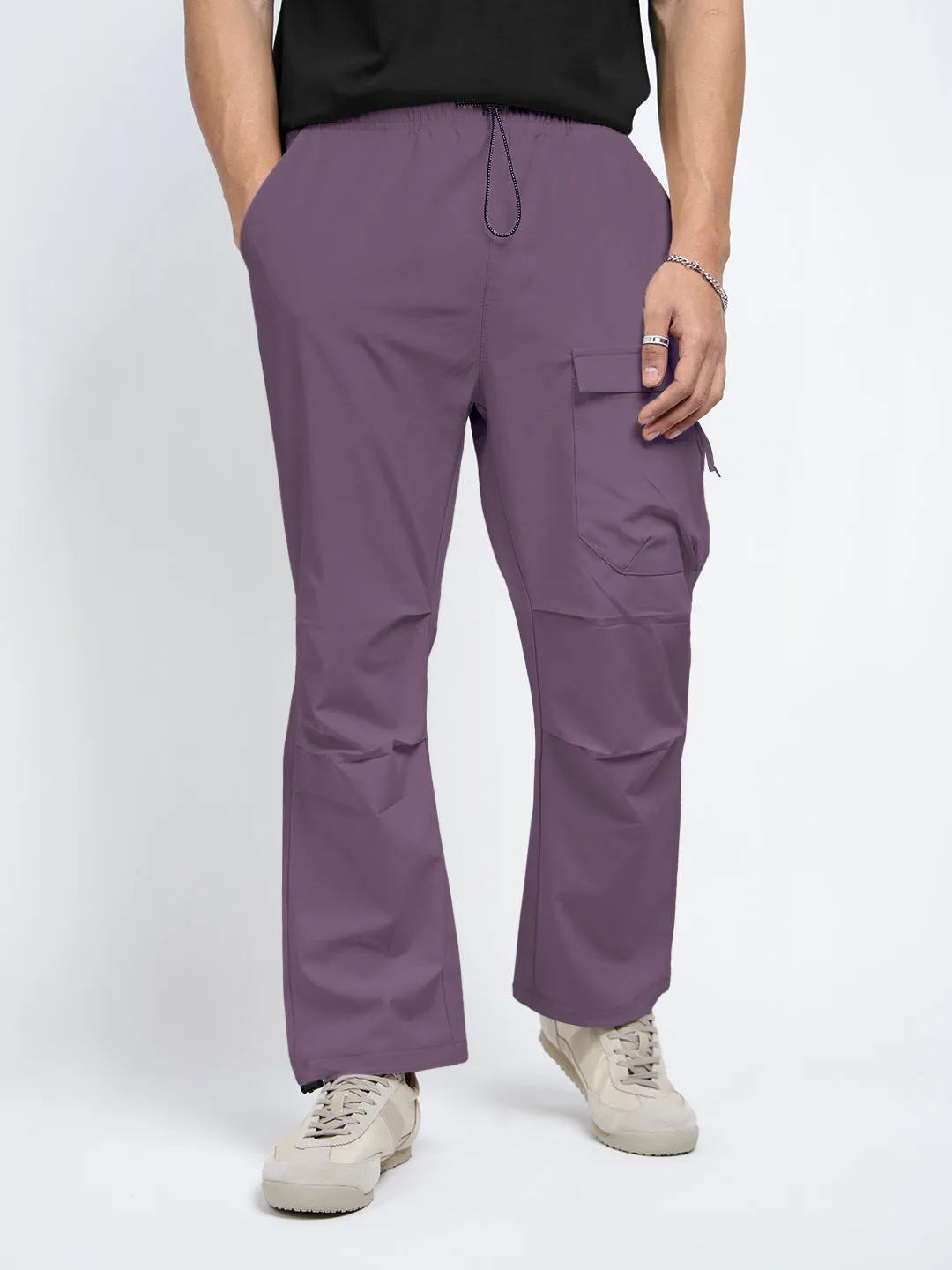 Men's Purple Relaxed Fit Cargo Trousers Compression Fit