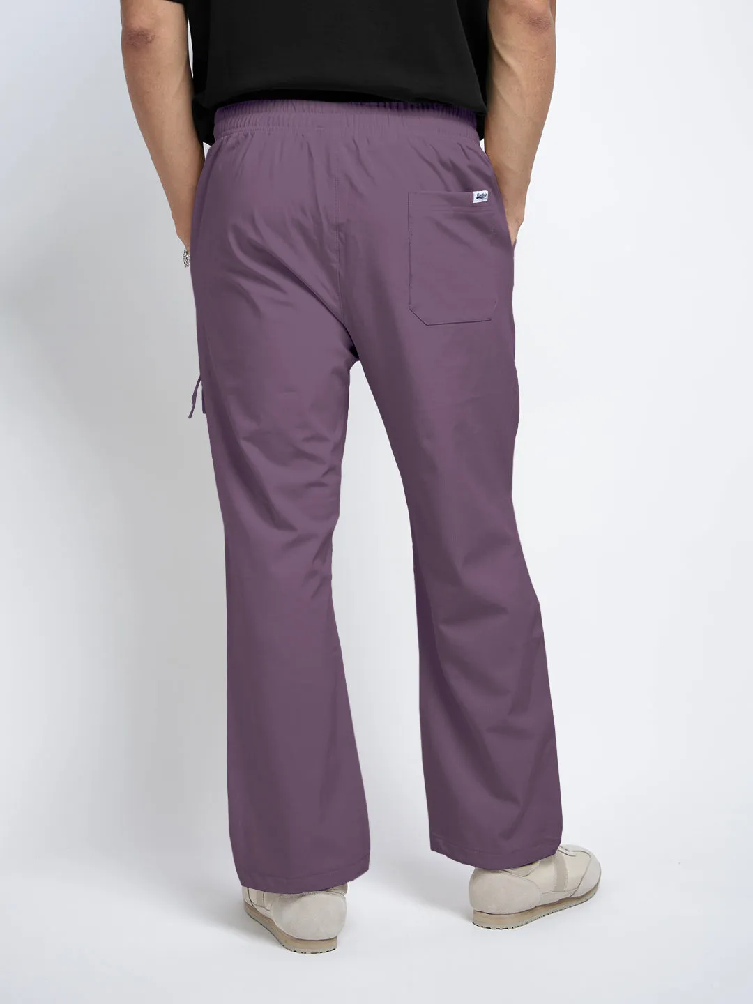 Double Layered Hem Flexibility Fit Men's Purple Relaxed Fit Cargo Trousers