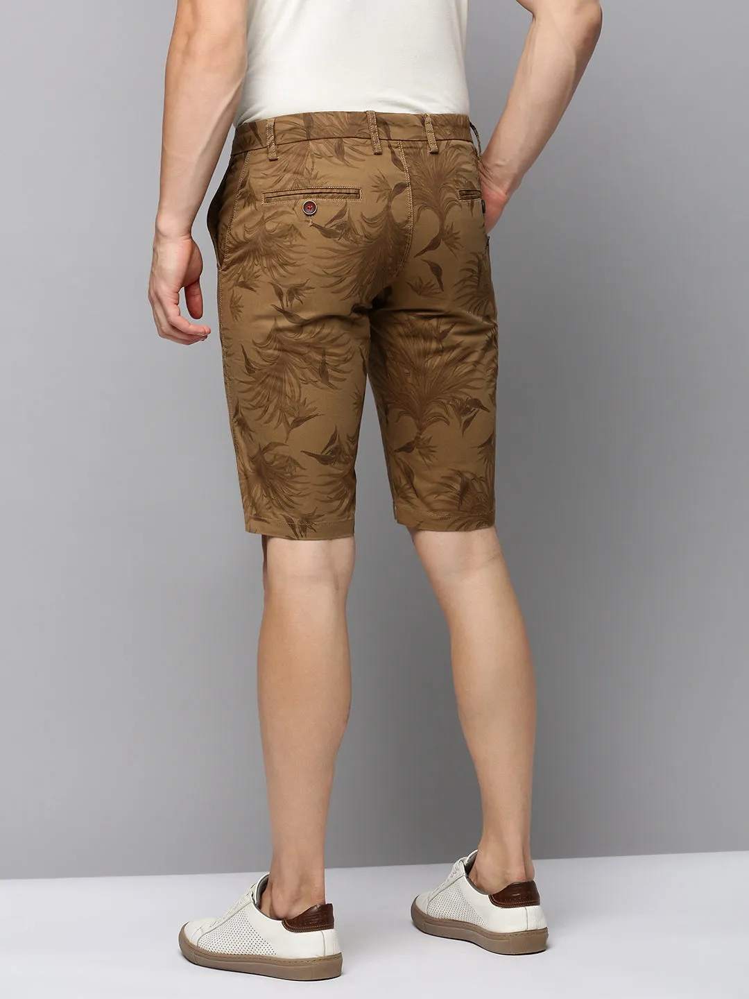 Men's Khaki Tropical Printed Cotton Shorts Handmade Daily Casual