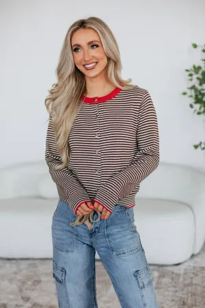 Brushed Inner Quinley Striped Cardigan - Cherry Mix