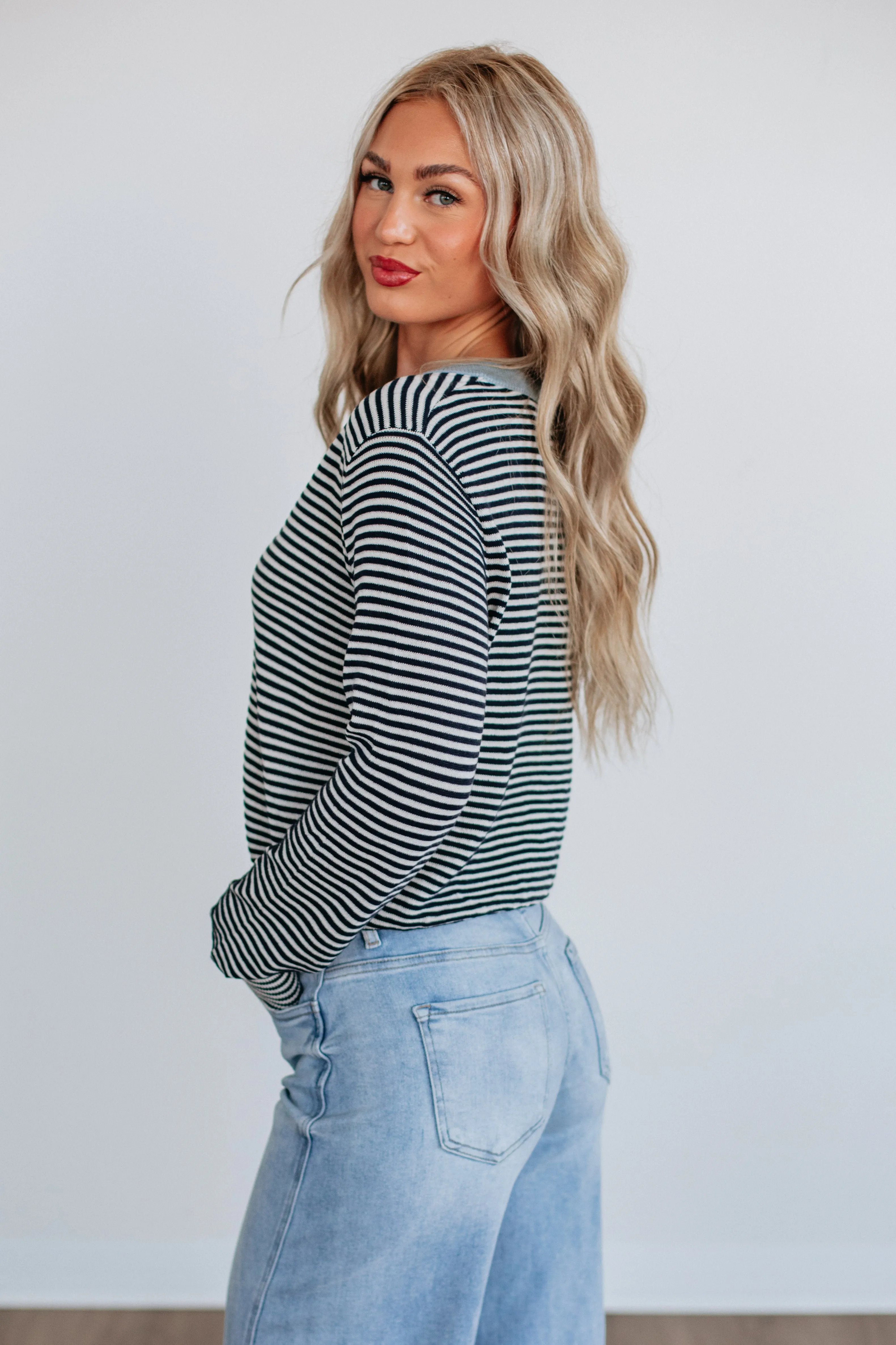 Quinley Striped Cardigan - Slate Blue Mix Classic Shape