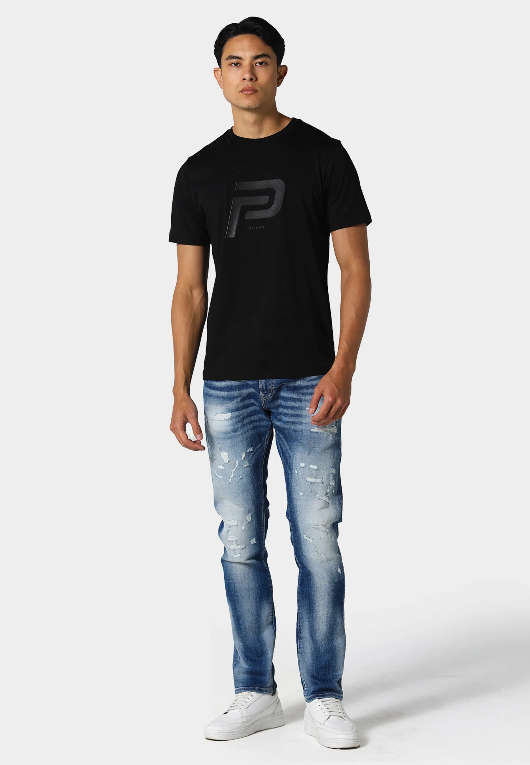 Layered Collar Raydash Black T-Shirt
