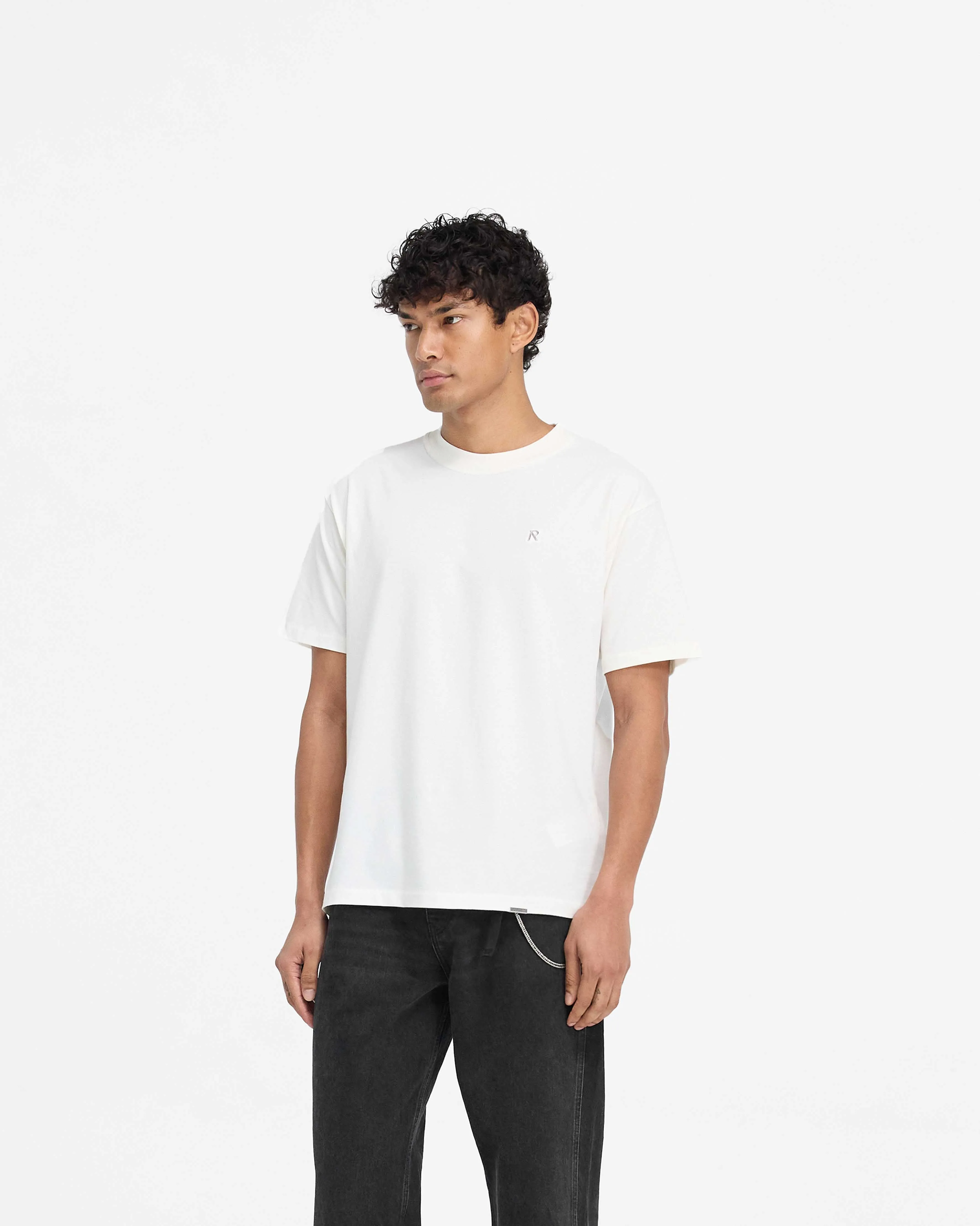 Layered Style Metal Initial R T-Shirt - Flat White