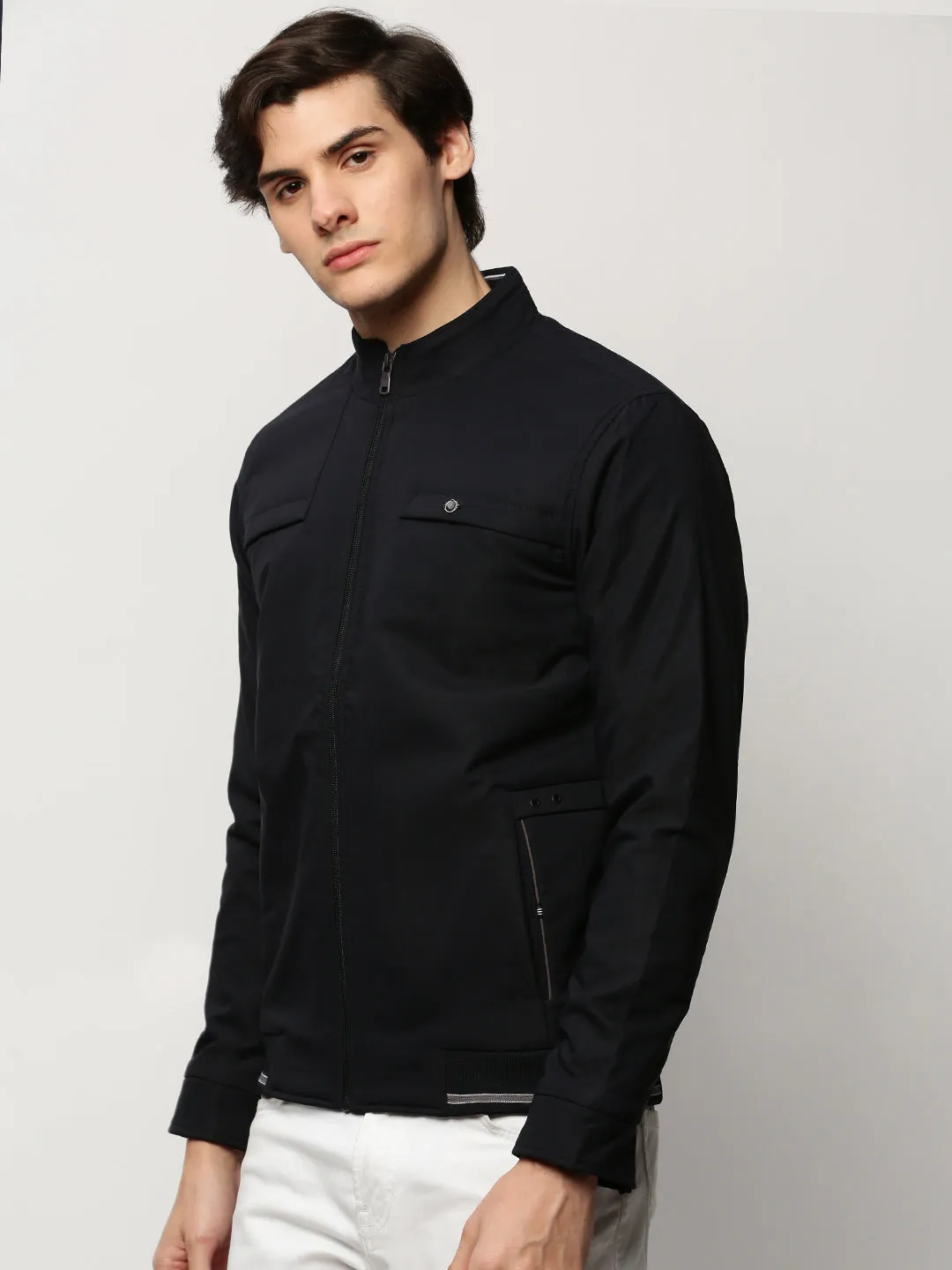 Men's Navy Blue Bomber Jacket Sport Inspired Style