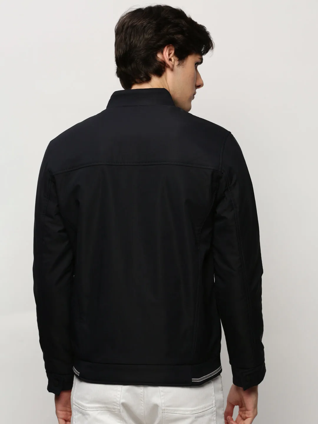Flexible Armholes Men's Navy Blue Bomber Jacket