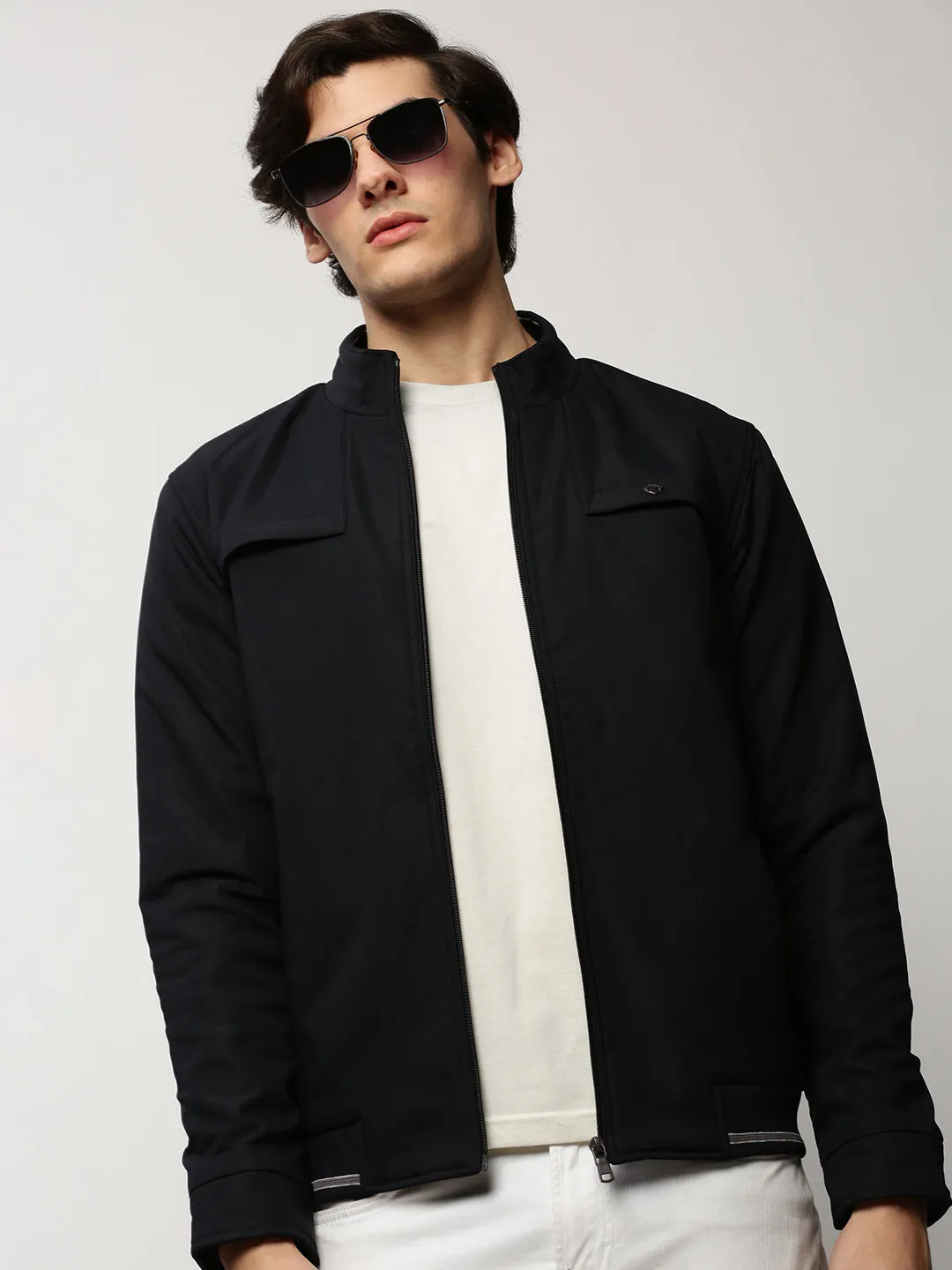 Subtle Design Detail VentilatedPanels Men's Navy Blue Bomber Jacket