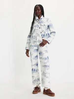 Women's White Ribcage Straight Ankle Fit Mid Rise Jeans Versatile Cut Sharp Finish