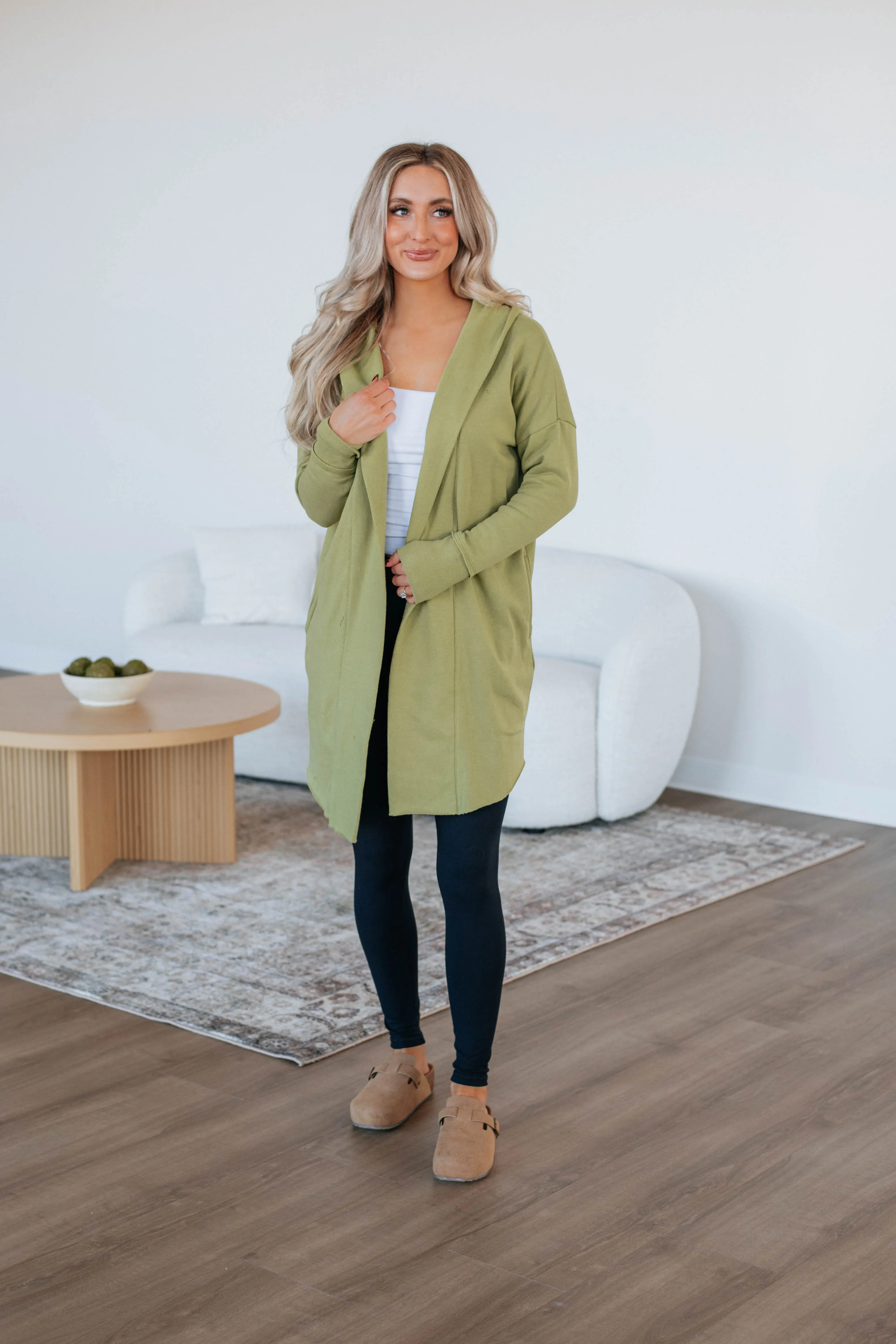 WaffleKnit Texture Street Comfort Rebekah Cardigan - Avocado