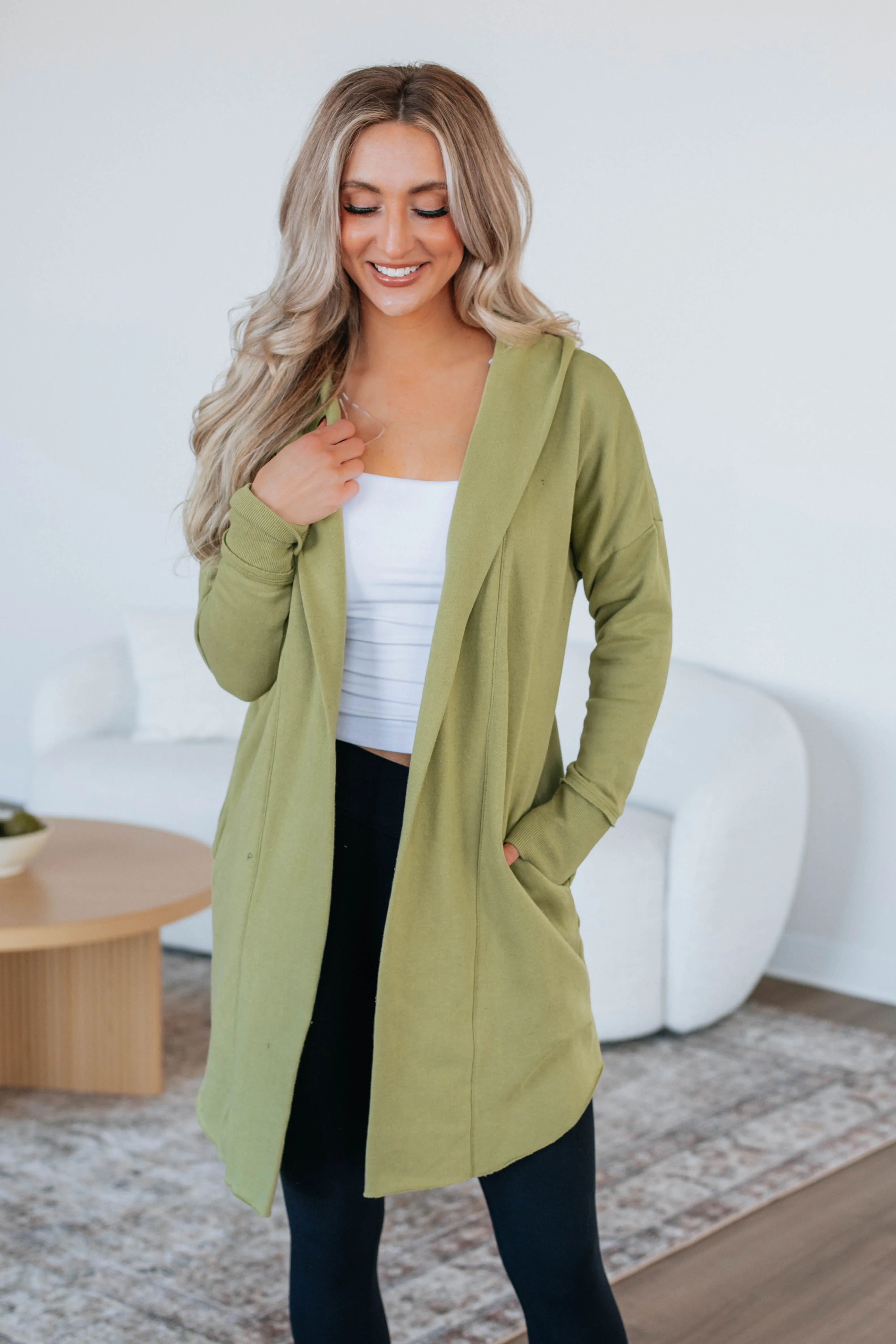 Loop Back Finish Rebekah Cardigan - Avocado