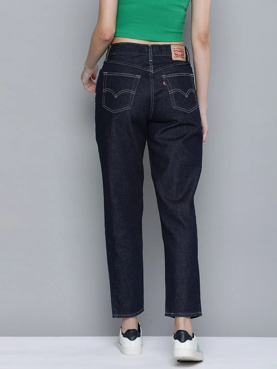 Affordable Beach Day Women's 80s Mom Navy Blue Loose Fit High Rise Jeans