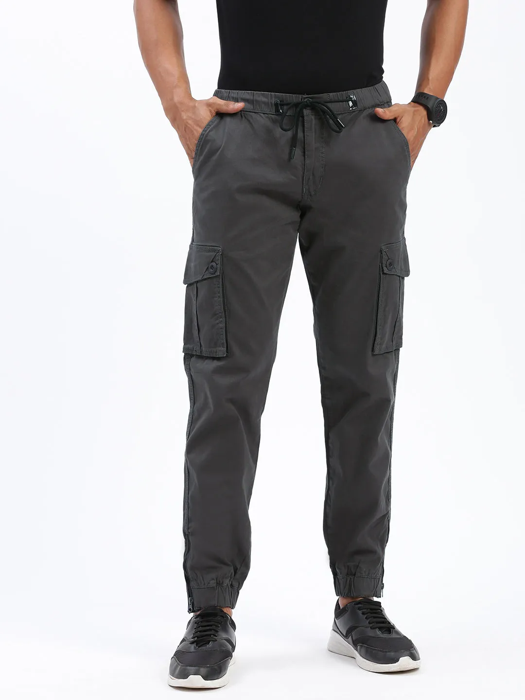 Men's Charcoal Comfort Slim Fit Low-Rise Joggers Trousers Chill Comfort Wear LightweightComfort