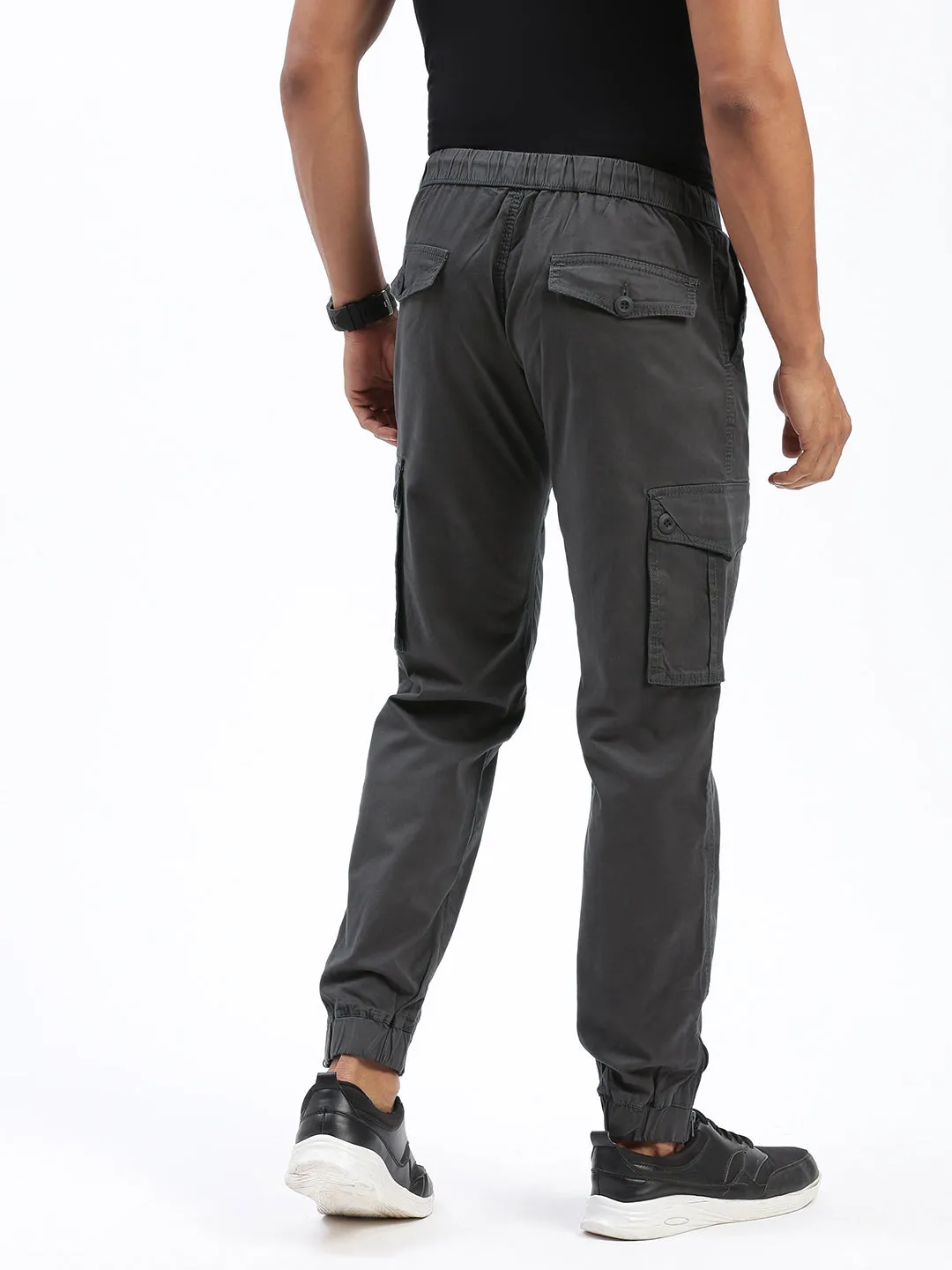 Men's Charcoal Comfort Slim Fit Low-Rise Joggers Trousers Sporty Vibe