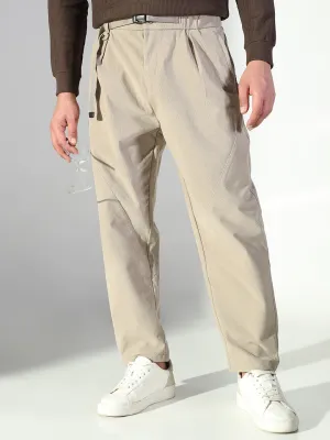 Multi Pocket Design Movement Flex Men's Beige Solid Trousers