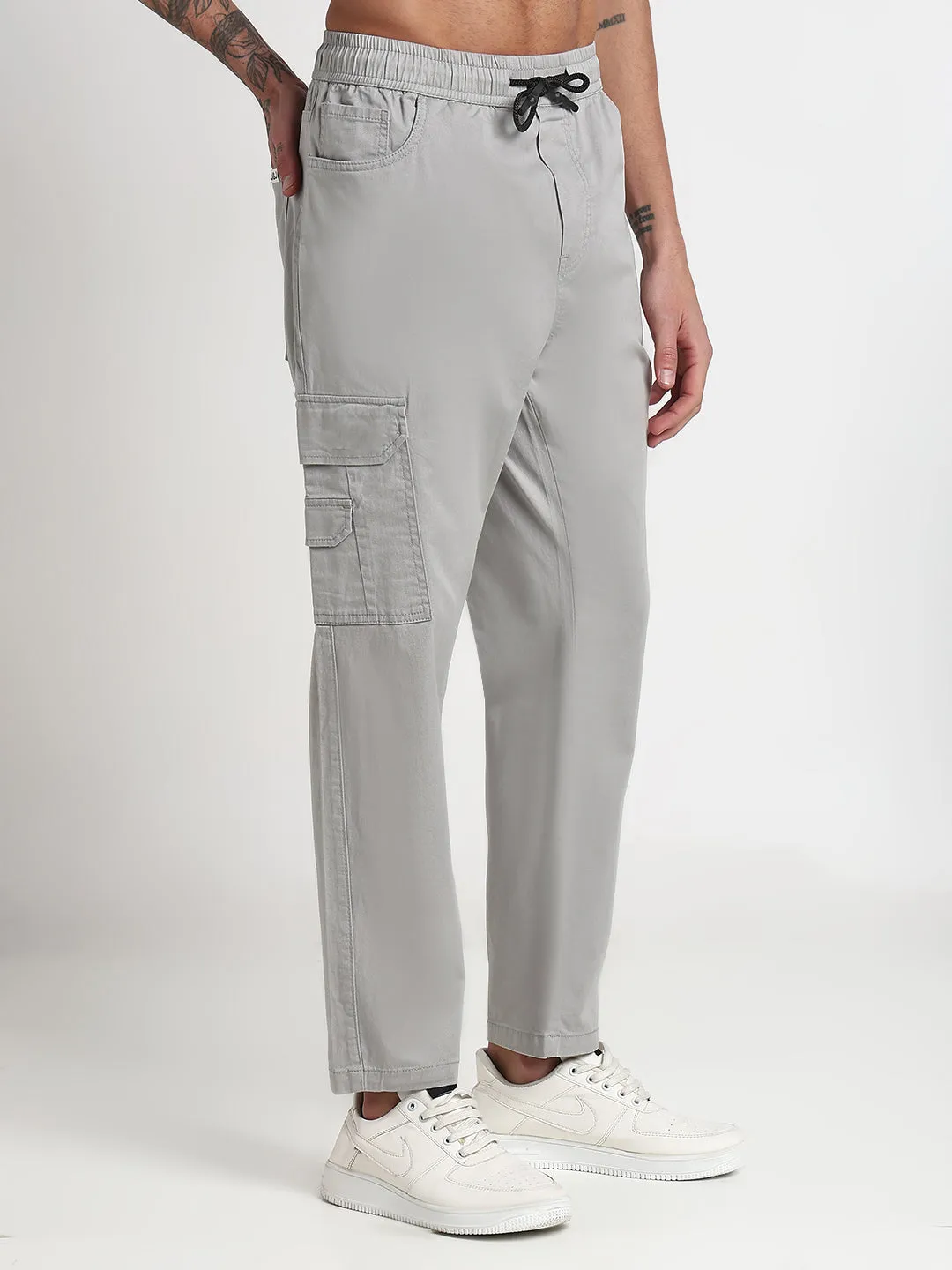 HypoallergenicFabric Men's Grey Solid Cargo Joggers