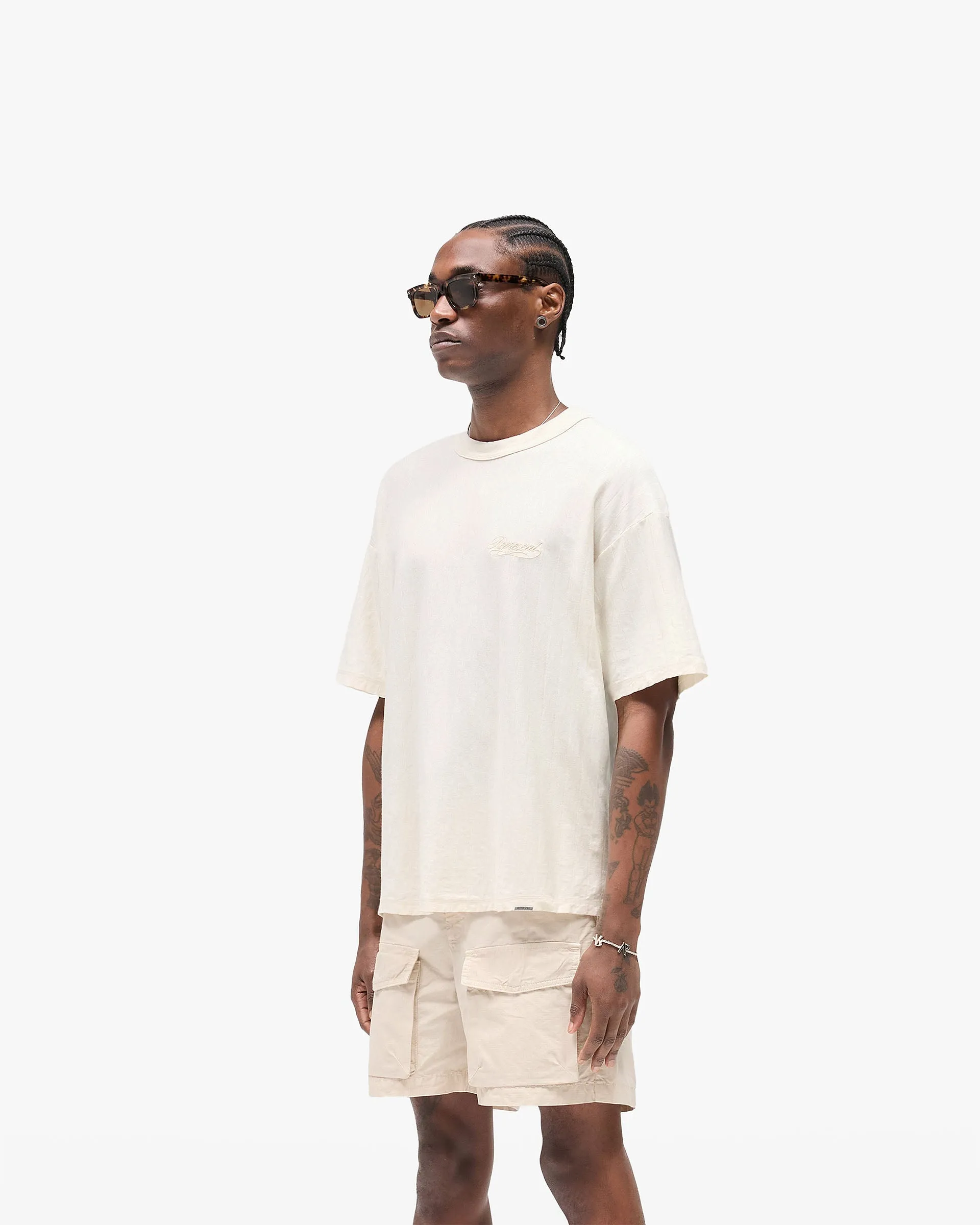 Unisex Fit Slub Script T-Shirt - Aged White