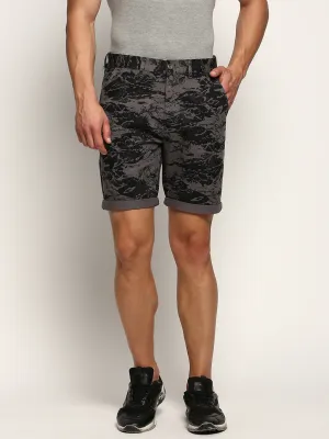 Reflective Safety Details Men's Grey Abstract Printed Mid Rise Cotton Shorts