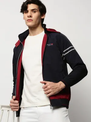 Adjustable Hemline Men's Navy Blue Colour blocked Bomber Jacket