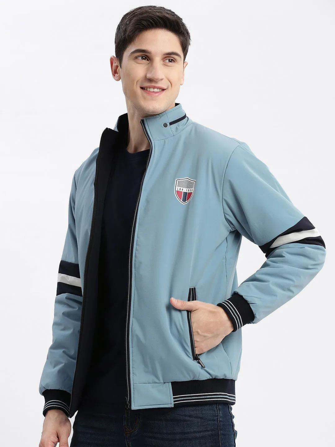 Transitional Wear City Chill Style Men's Blue Reversible Rapid-Dry Bomber Jacket