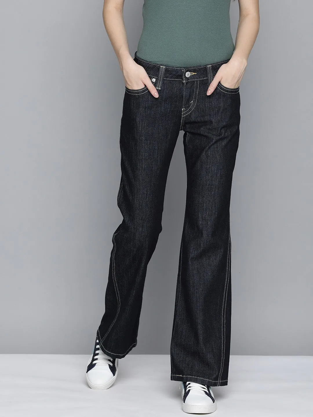 Ready For All Shopping Day Vibrant Office Wear Women's Blue Bootcut Fit Low Rise Jeans