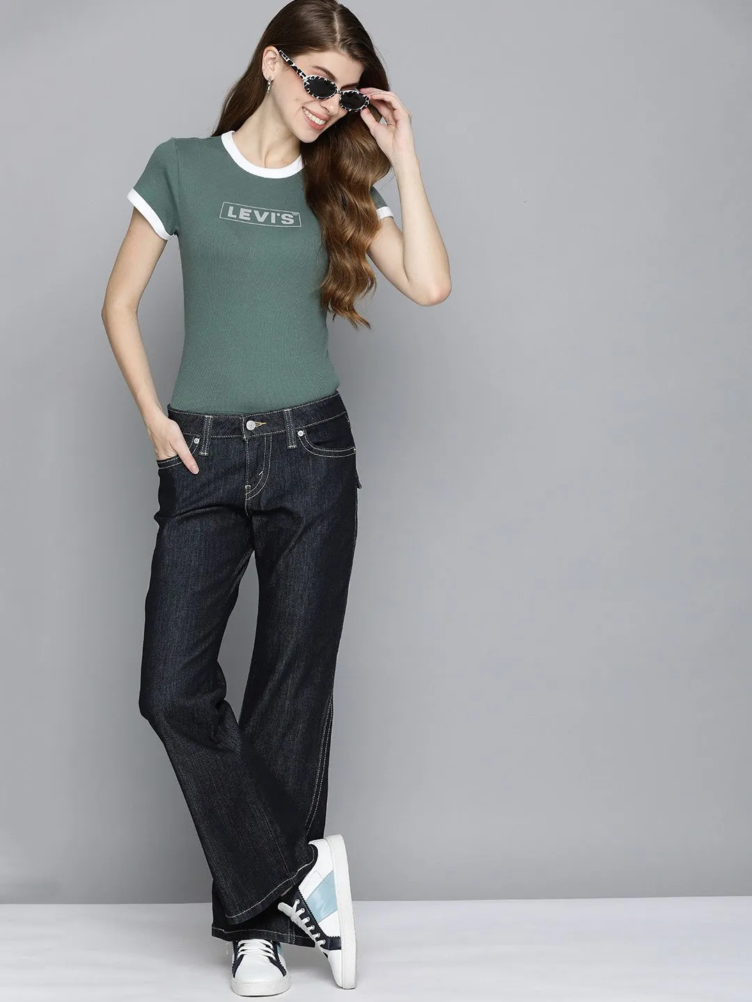Women's Blue Bootcut Fit Low Rise Jeans Day To Day