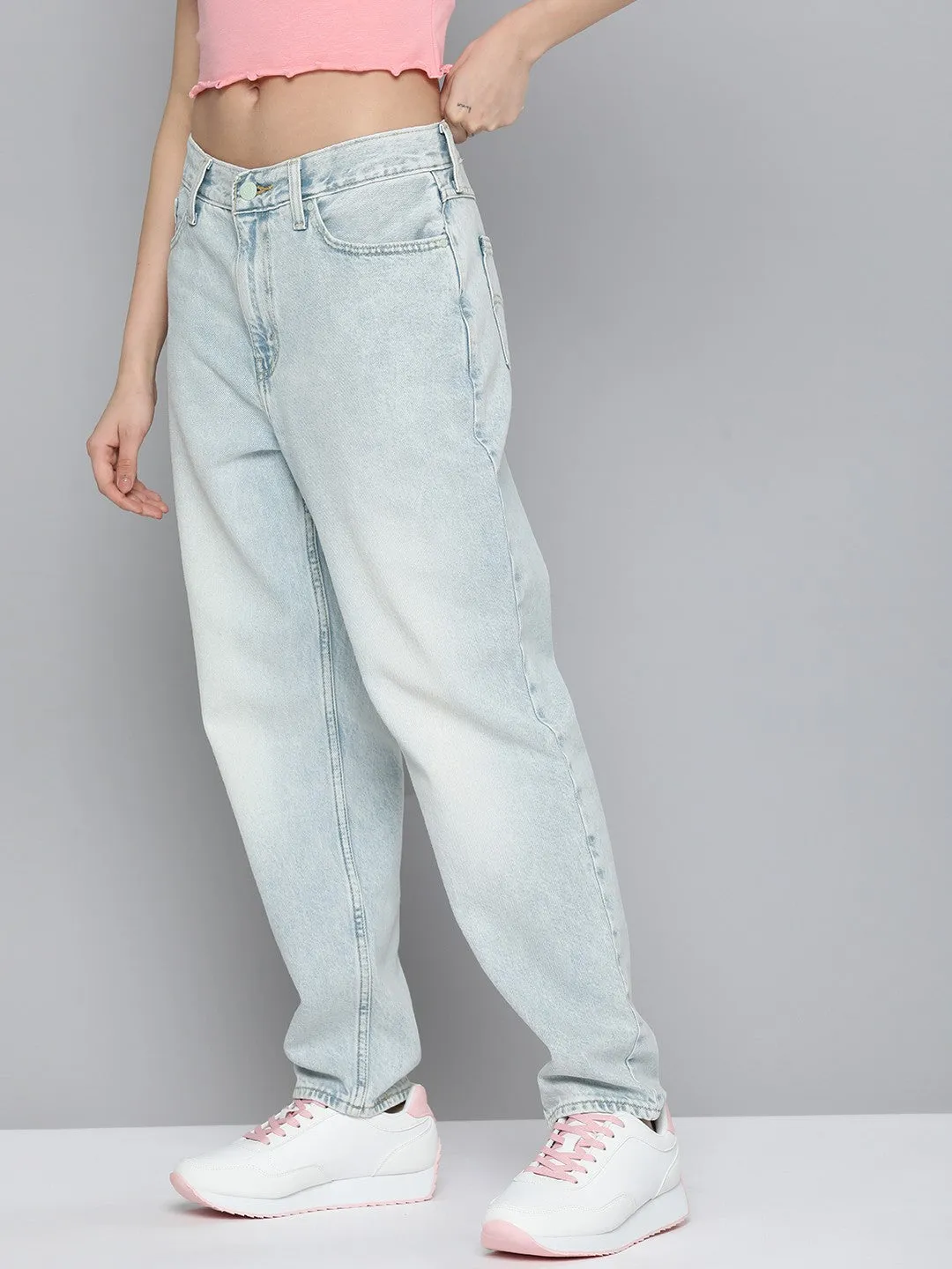 No Fuss Fit Office Wear Couple Look Work Ready Women's 80s Mom Blue Loose Fit High Rise Jeans