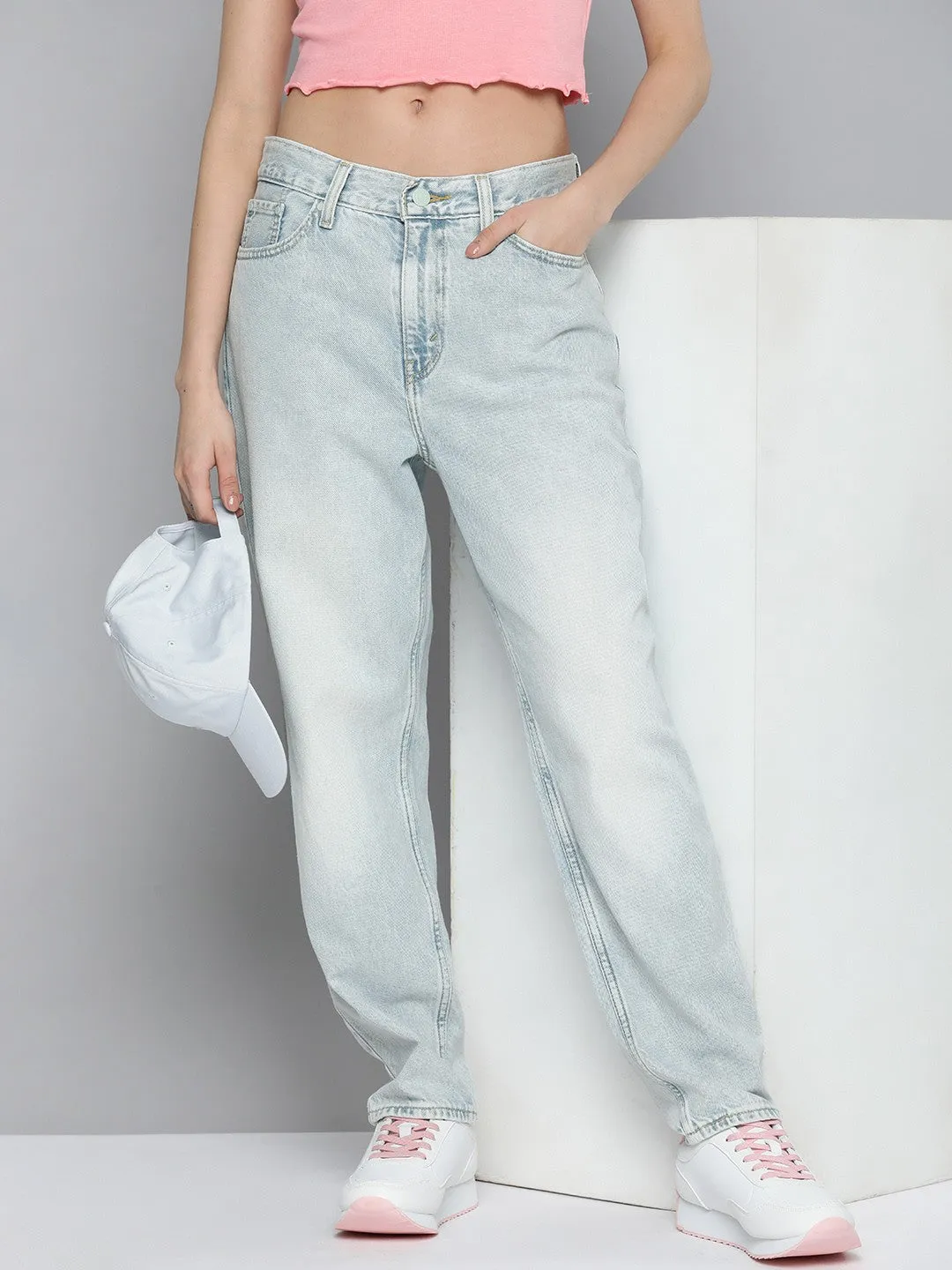 Great Base Affordable Beach Day Women's 80s Mom Blue Loose Fit High Rise Jeans