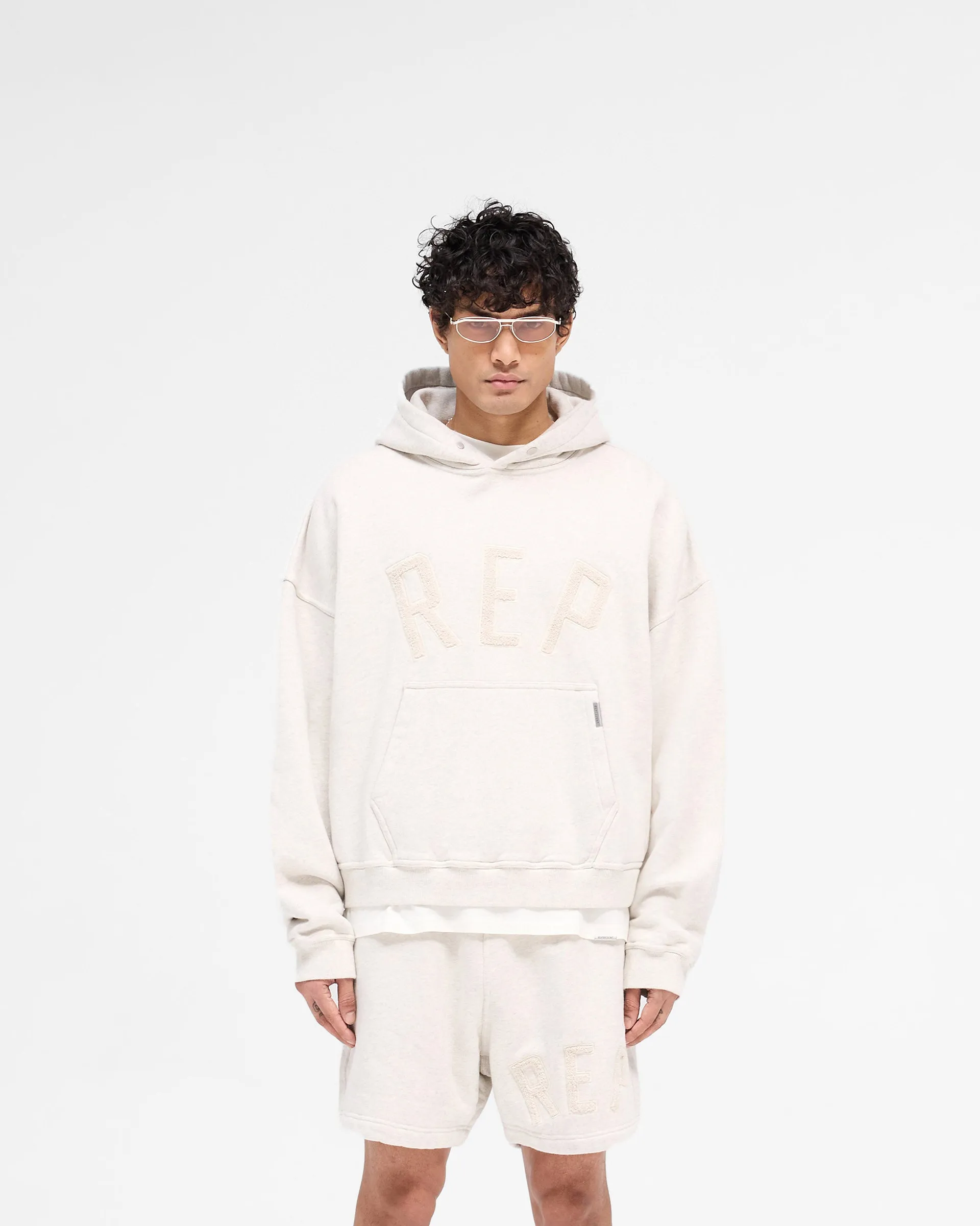 product graduation elegance Relaxed Fashion Rep Applique Hoodie - Cream Marl