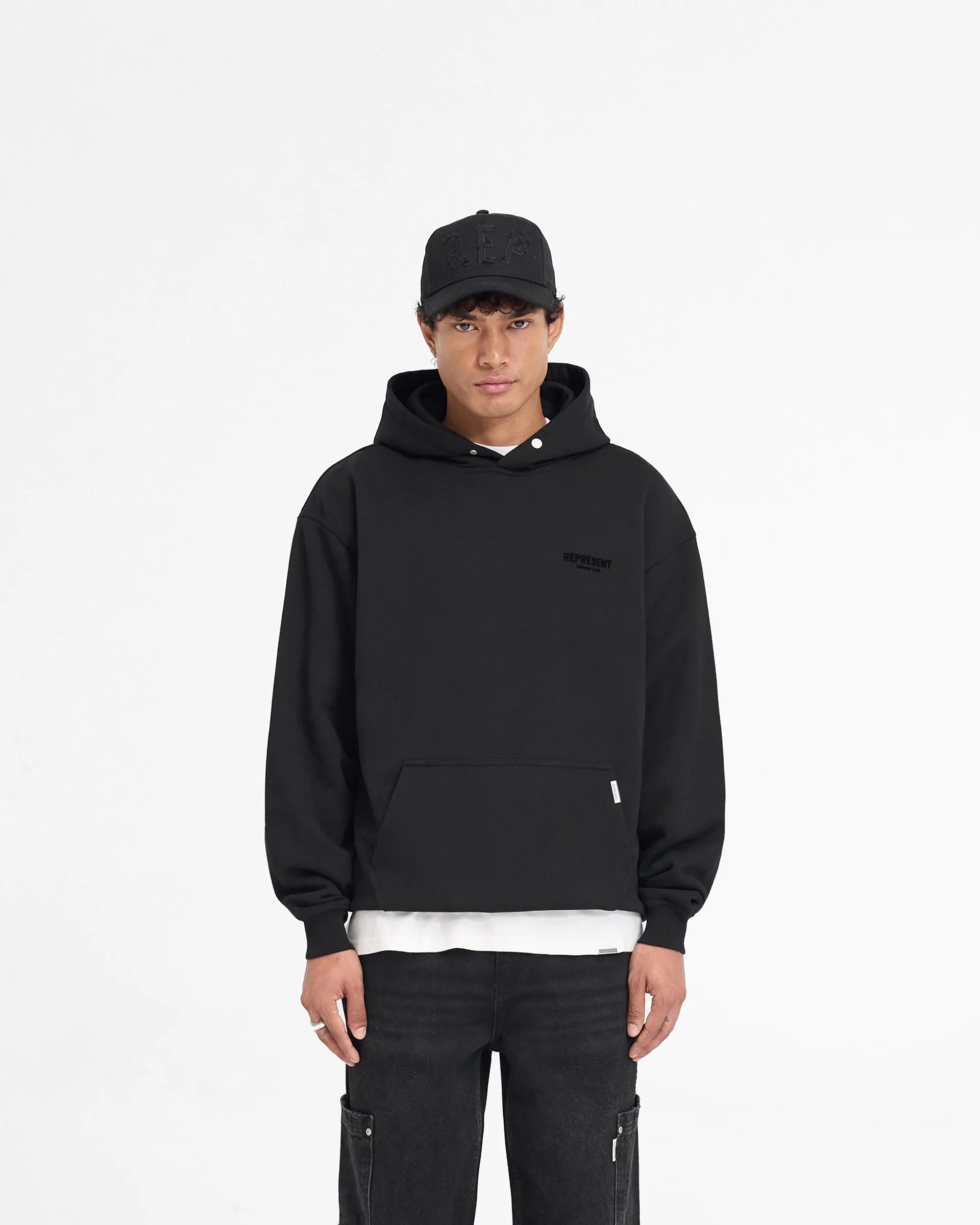 Side Pockets Represent Owners Club Flocked Hoodie - Black