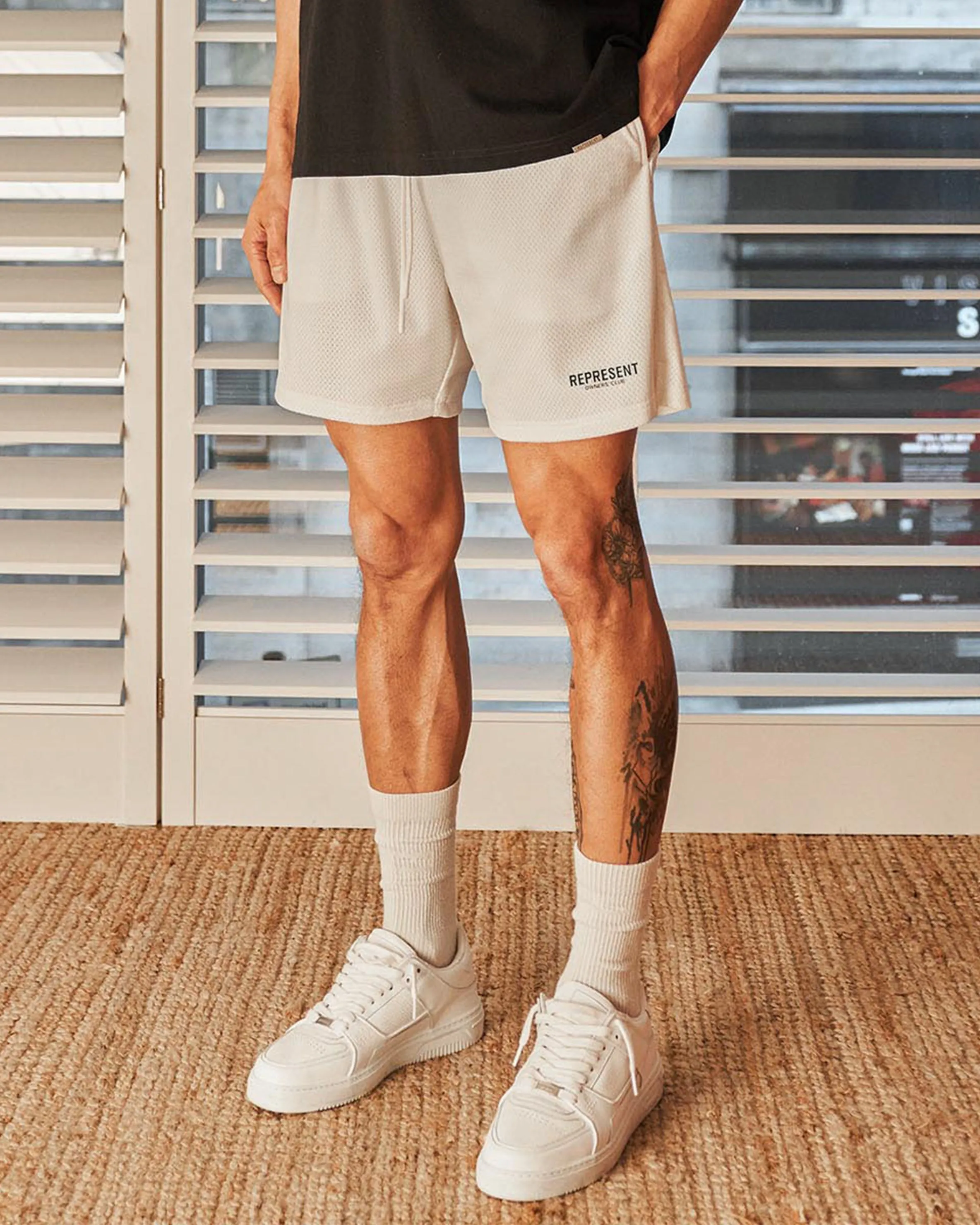 Represent Owners Club Mesh Shorts - Flat White Mid Rise