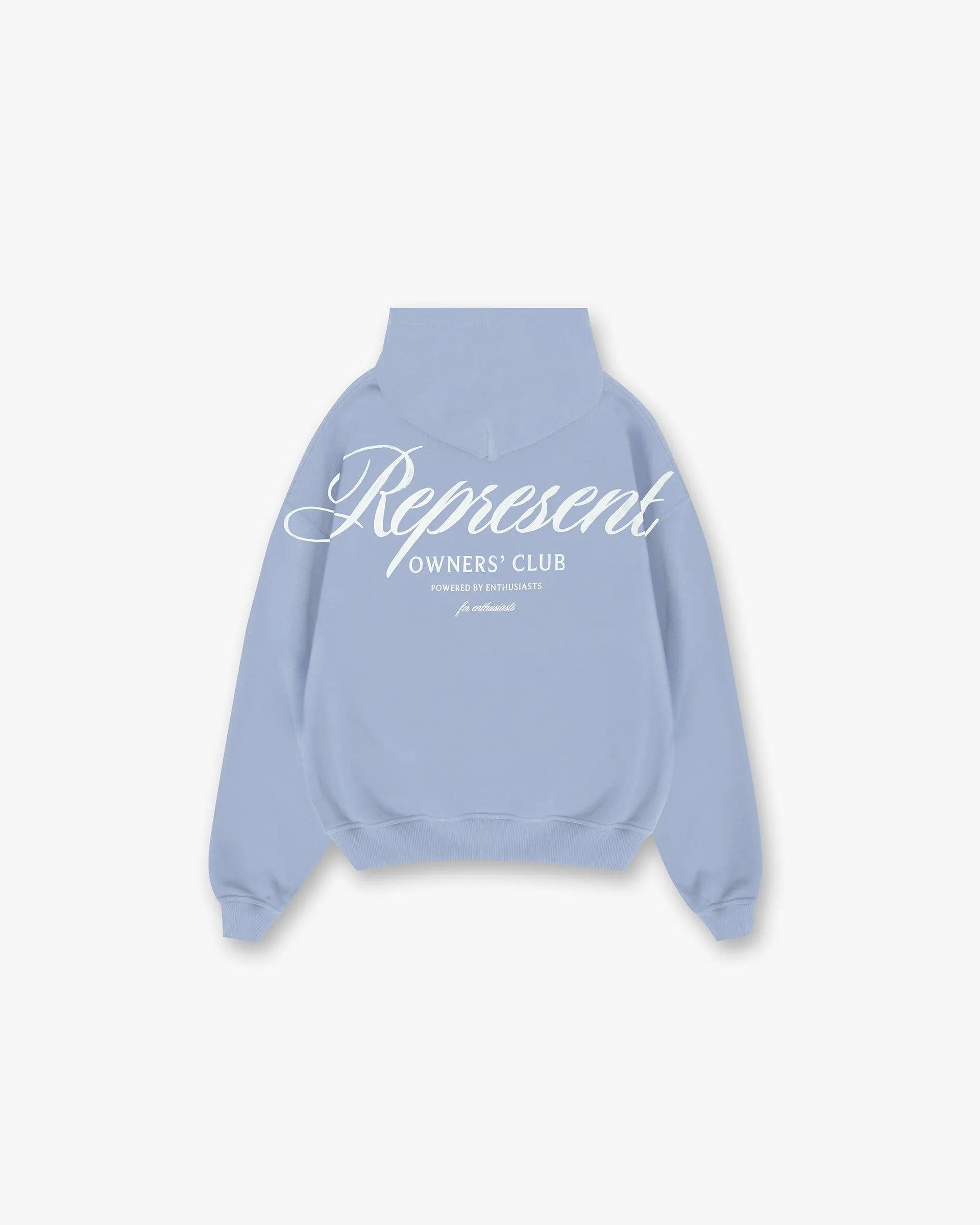 Represent Owners Club Script Hoodie - Dusty Blue product label information