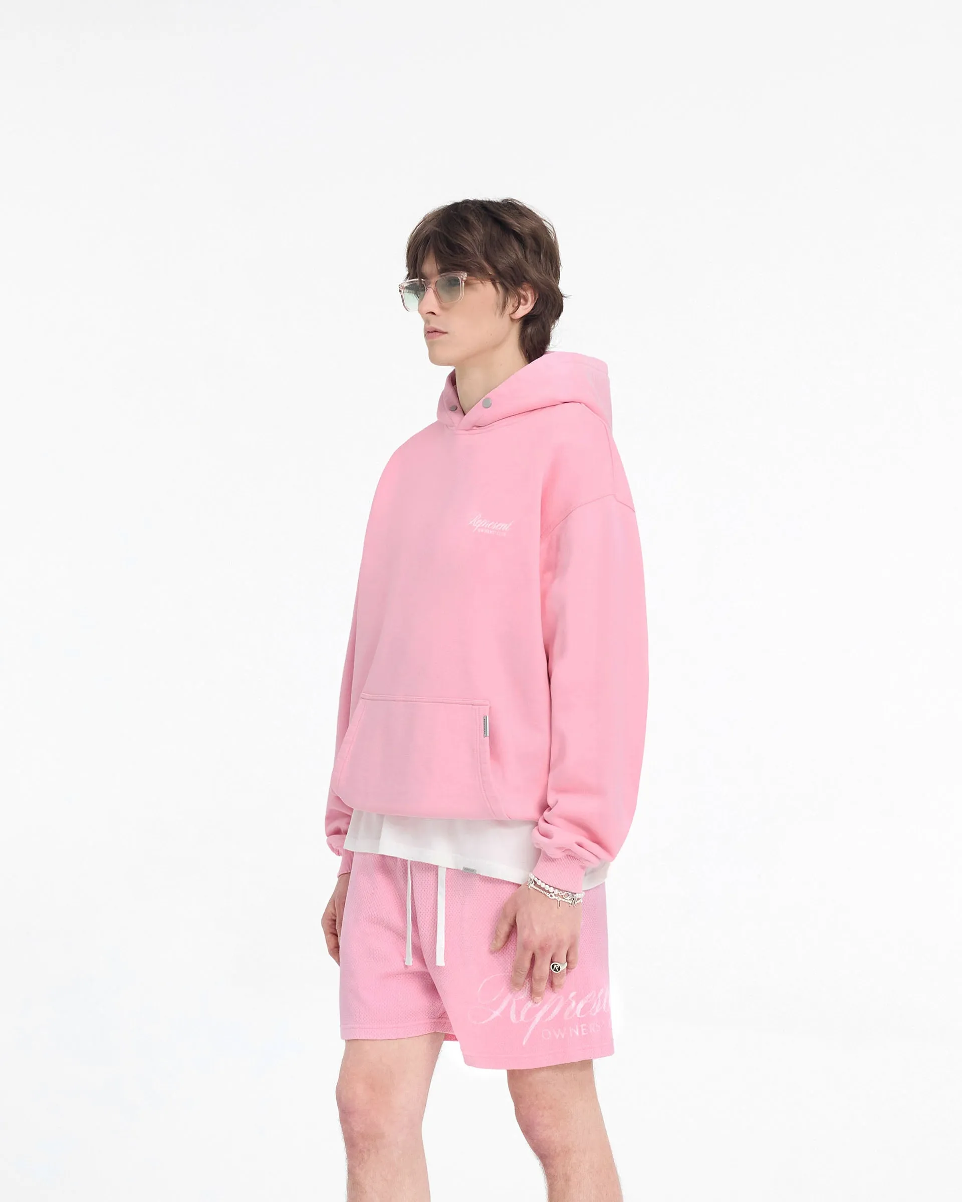 Represent Owners Club Script Hoodie - Pink Date night snap buttoned