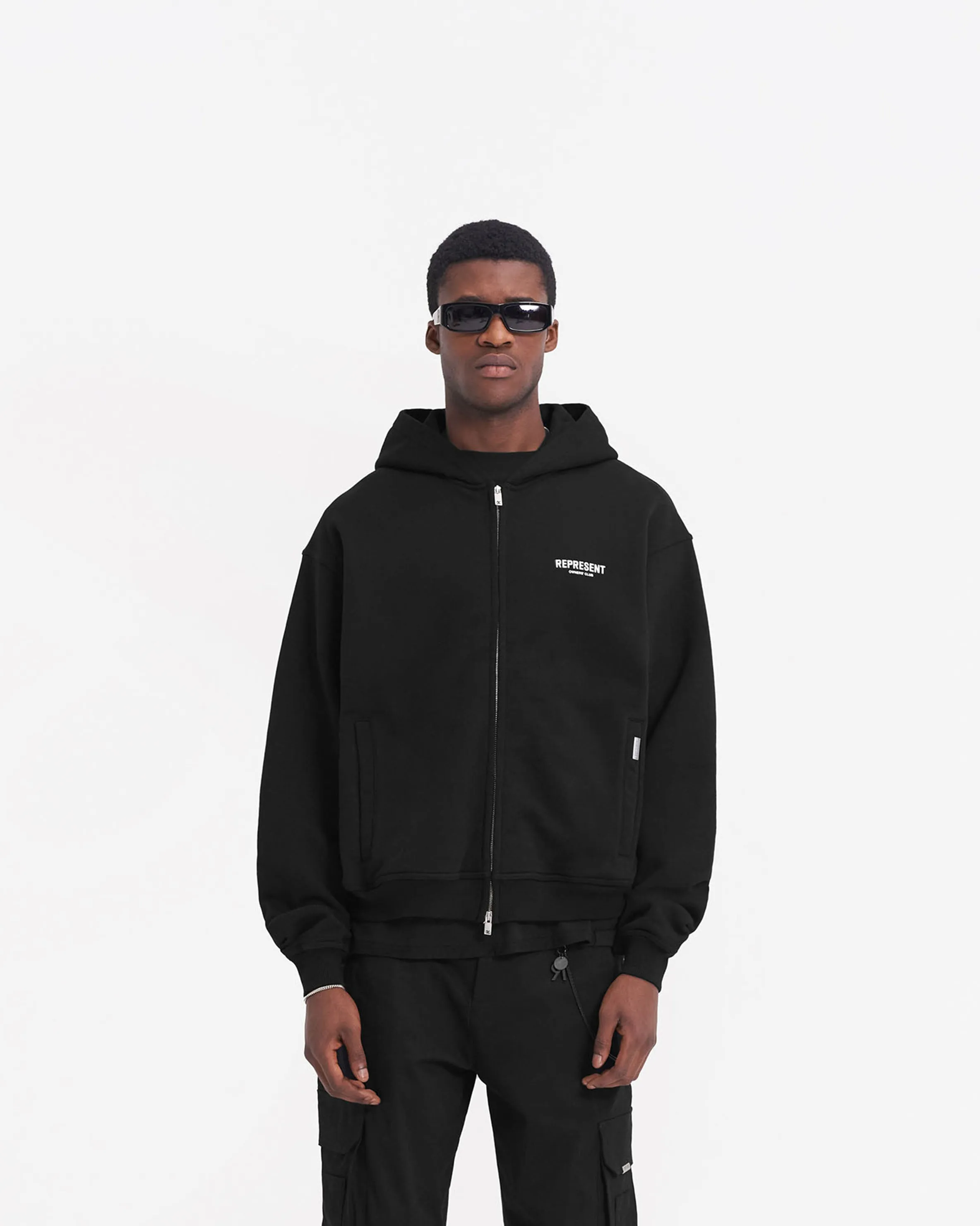 Represent Owners Club Zip Hoodie - Black product casual elegance blend Layering Piece