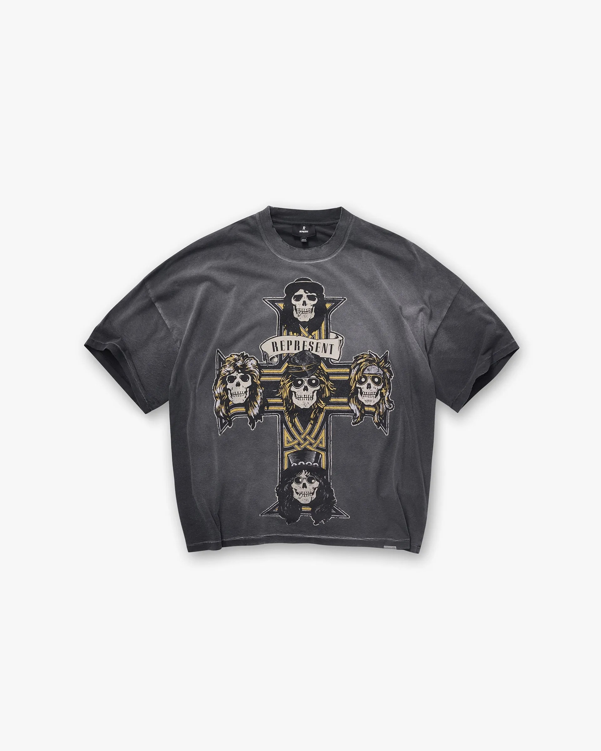 Comfy Choice Represent X Guns N' Roses Cross T-Shirt - Stained Black