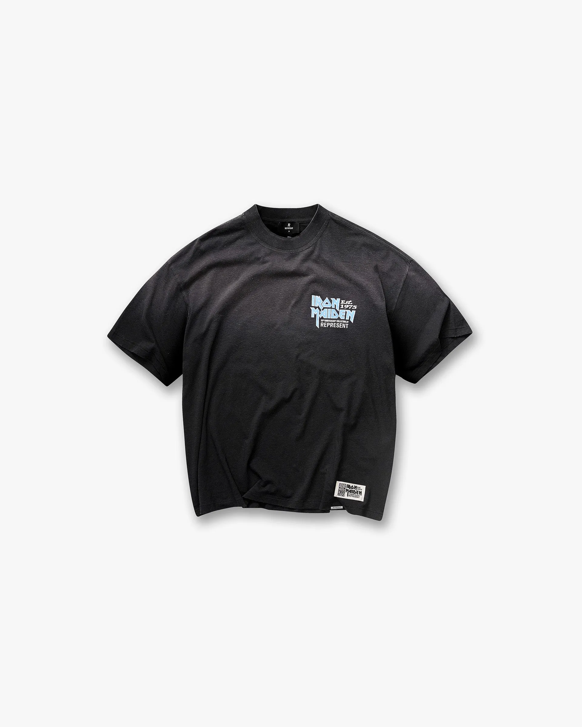 NonRestrictive Cut Recycled Polyester Blend Represent X Iron Maiden Anniversary T-Shirt - Stained Black