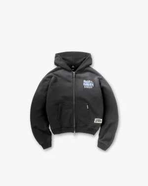 Ribbed Hem Represent X Iron Maiden Anniversary Zip Through Hoodie - Stained Black