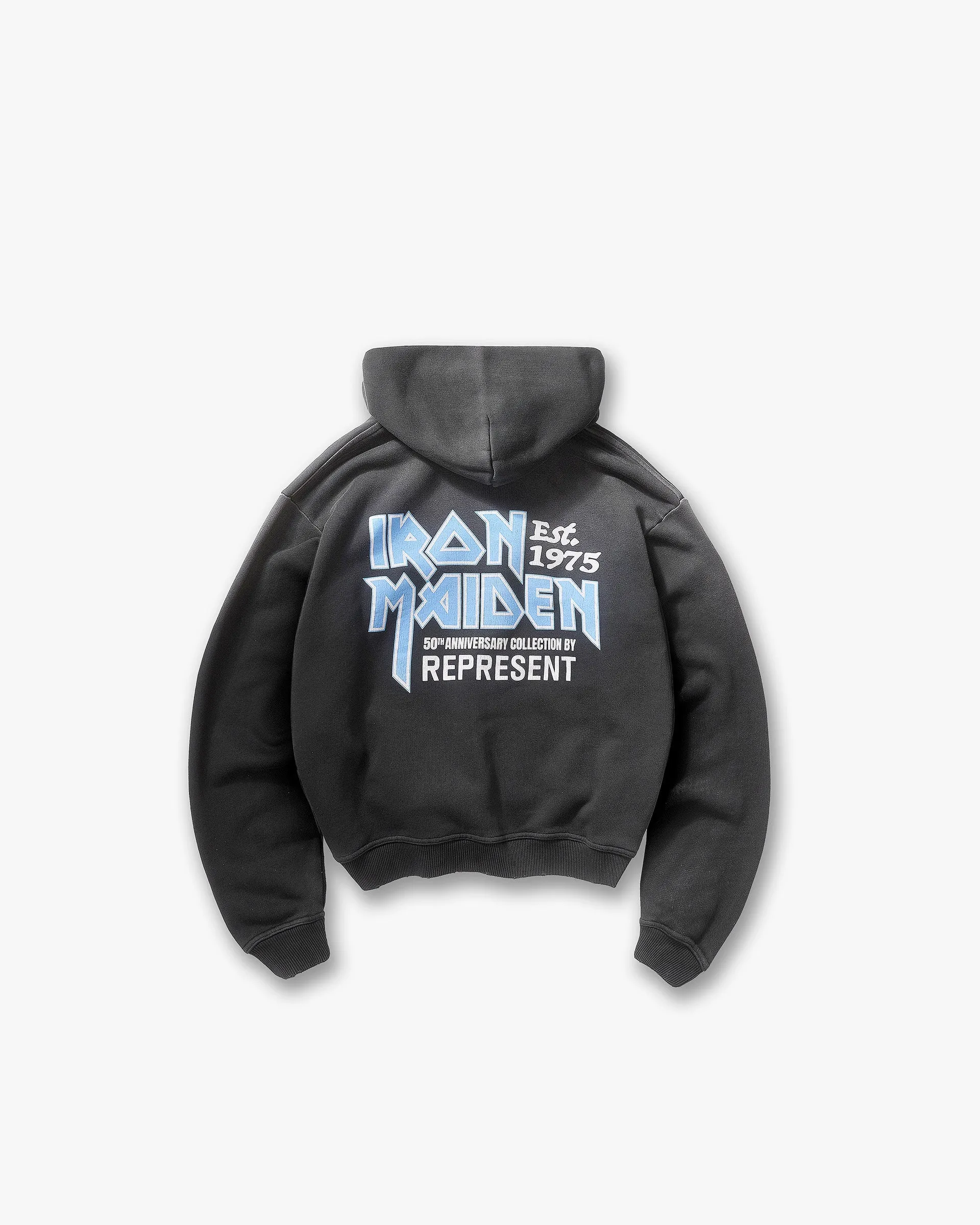 Represent X Iron Maiden Anniversary Zip Through Hoodie - Stained Black product selection Anti fungal
