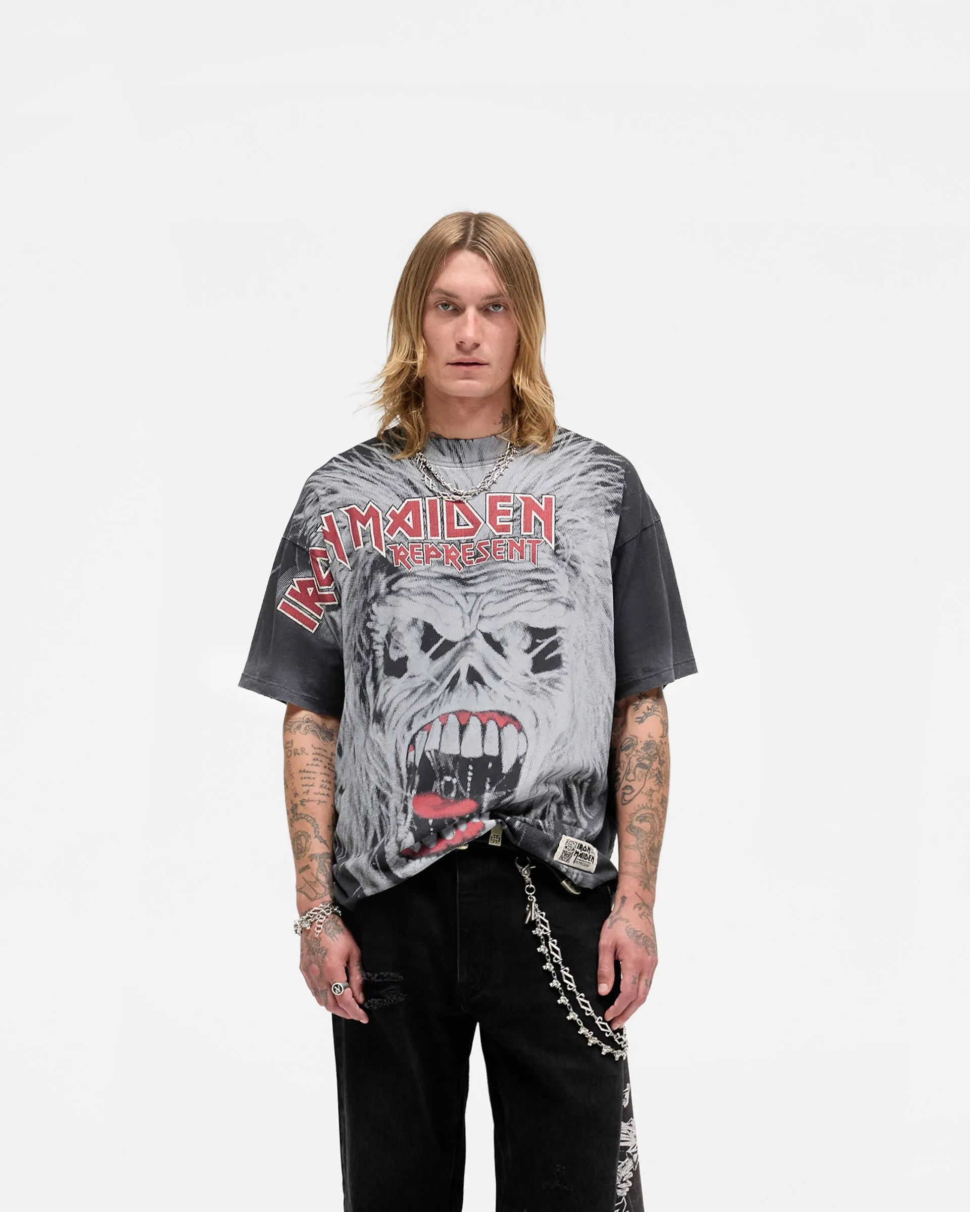 Represent X Iron Maiden British Metal T-Shirt - Stained Brown Drip Dry Fabric Casual Layer Wear