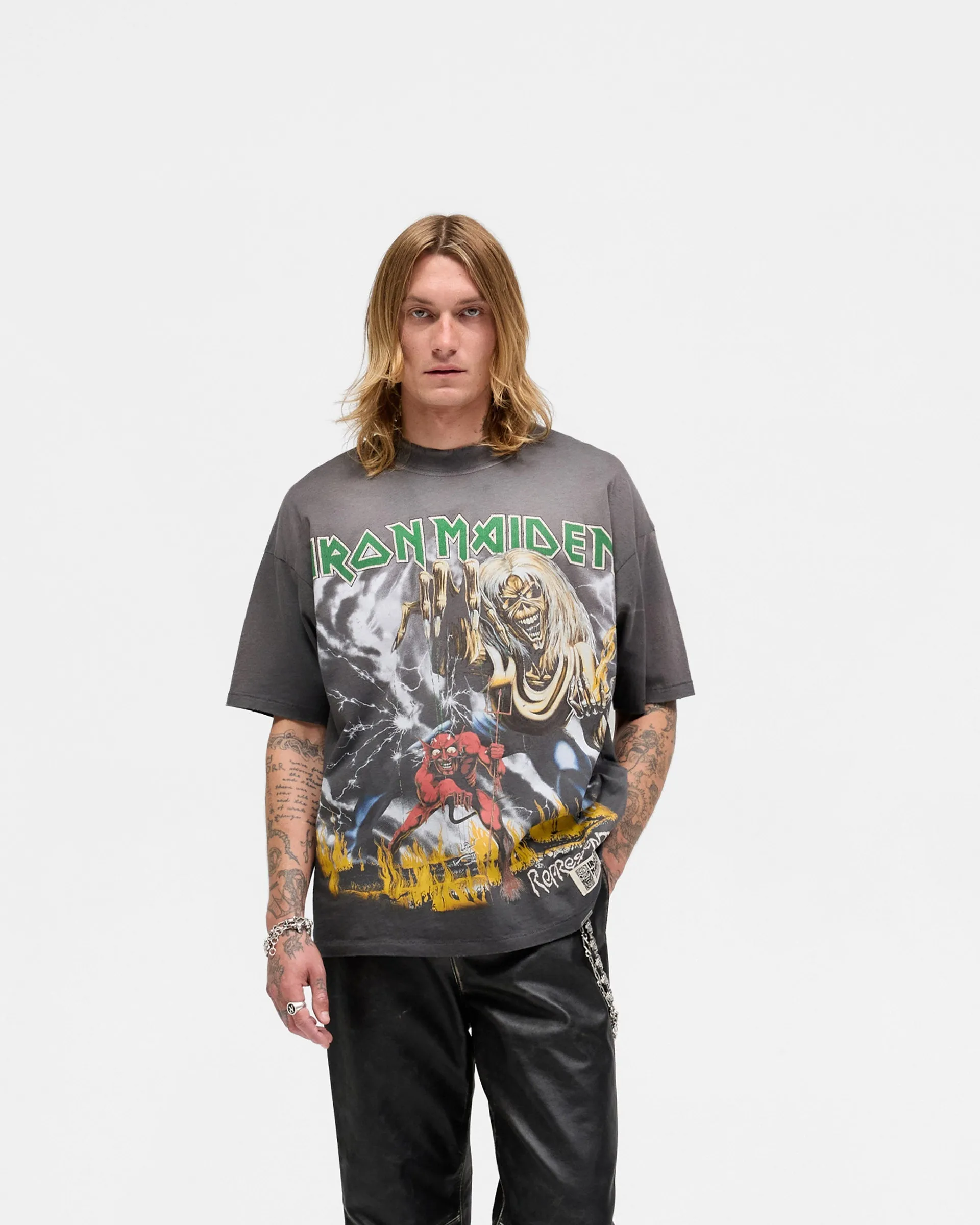 Represent X Iron Maiden Number Of Beast T-Shirt - Sunfade Grey Comfy Fit Layer