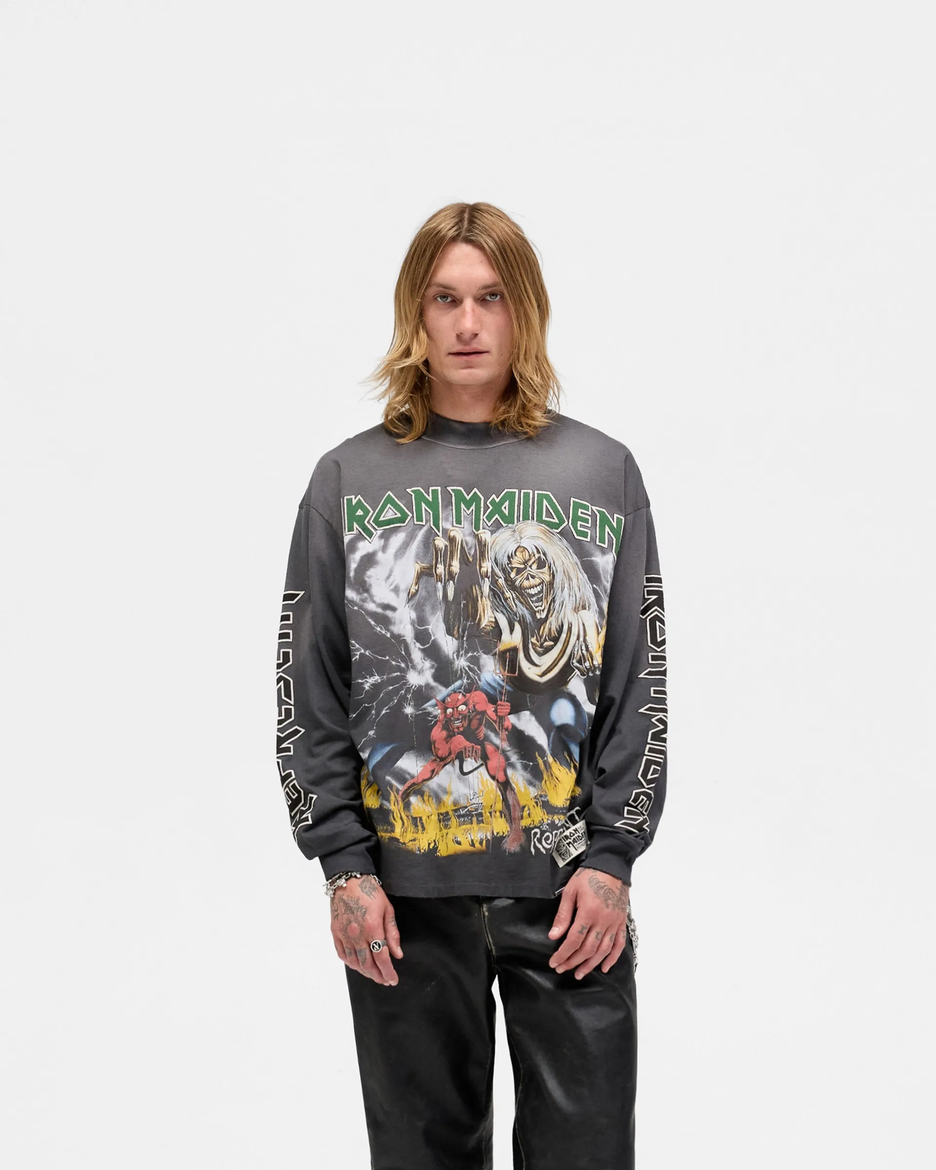 Represent X Iron Maiden Number Of The Beast Long Sleeve T-Shirt - Sunfade Grey Comfort and Fit Versatile Piece