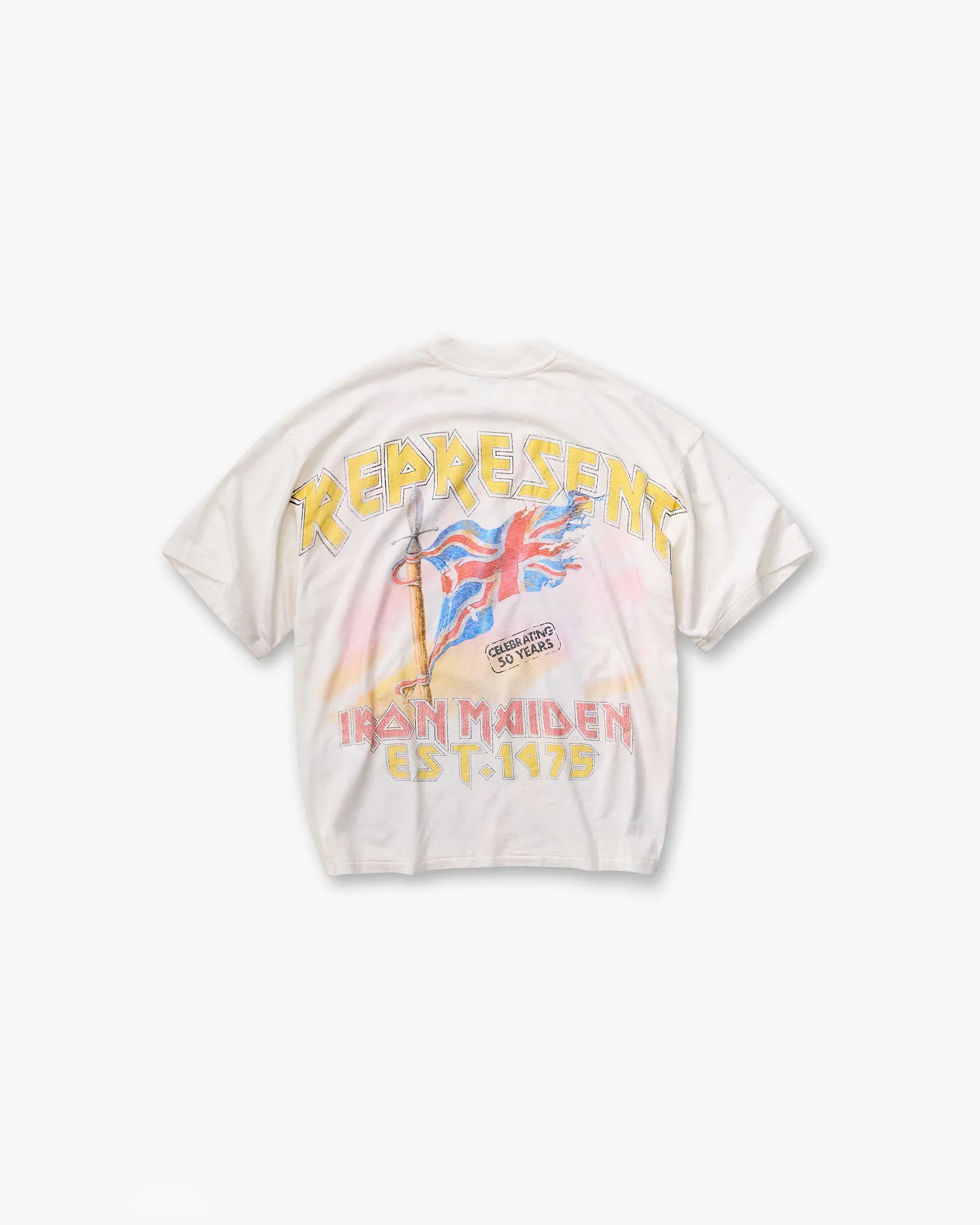 NonIrritatingTags DurableStitching Represent X Iron Maiden Steed T-Shirt - Flat White