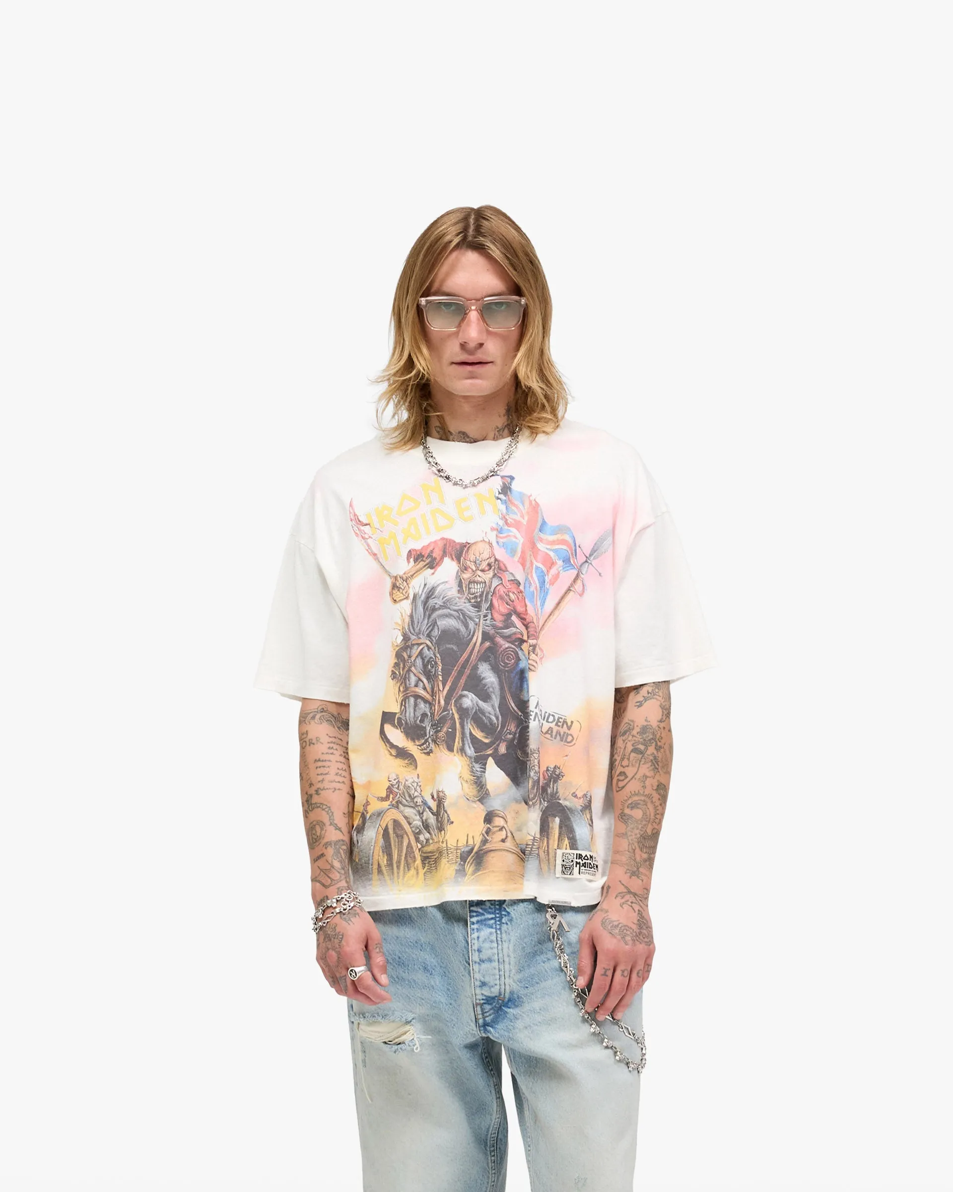 Represent X Iron Maiden Steed T-Shirt - Flat White Simple Yet Elegant FlexibleKnit