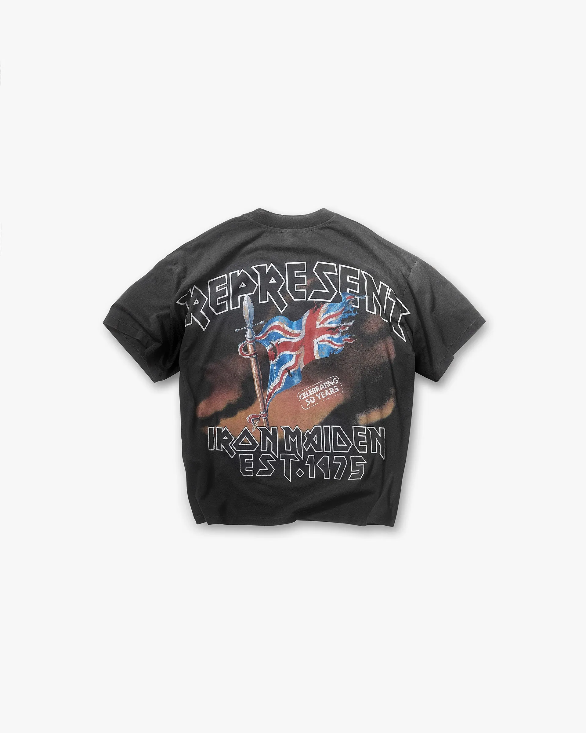 Represent X Iron Maiden Steed T-Shirt - Stained Black Comfy Base