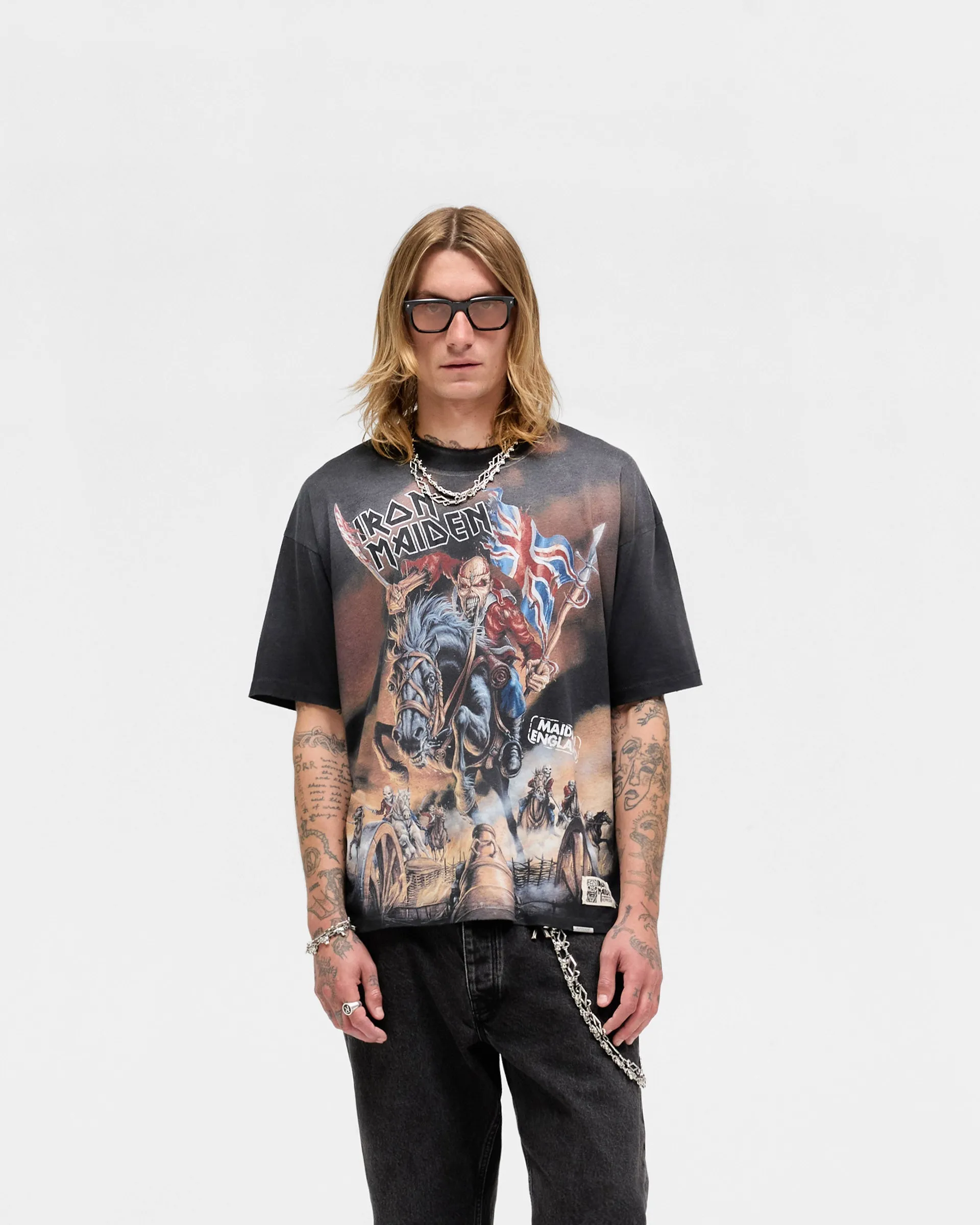 Sleek Stretch GarmentDyedTexture Represent X Iron Maiden Steed T-Shirt - Stained Black