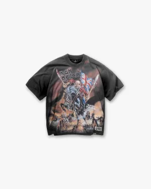 Soft Wear Stretch Knit Represent X Iron Maiden Steed T-Shirt - Stained Black