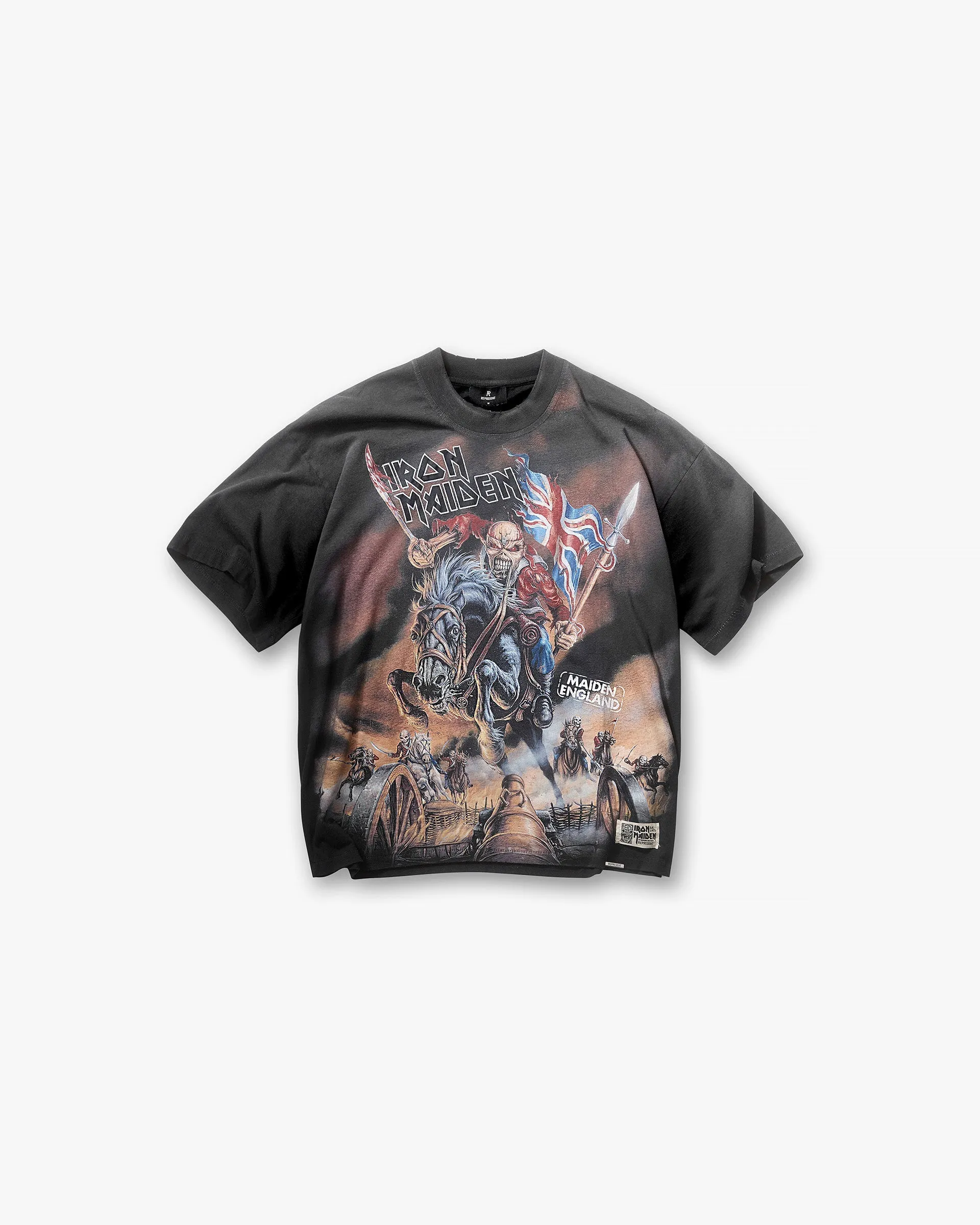 Soft Wear Stretch Knit Represent X Iron Maiden Steed T-Shirt - Stained Black