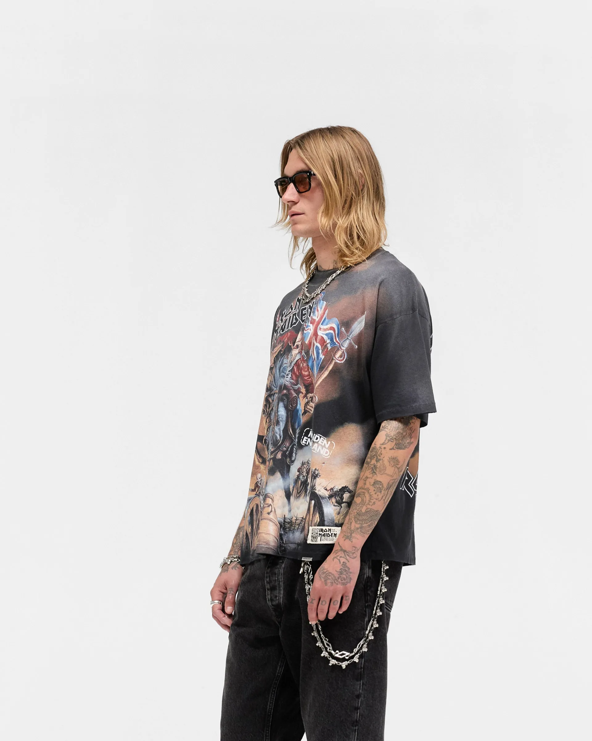 futuristic Represent X Iron Maiden Steed T-Shirt - Stained Black
