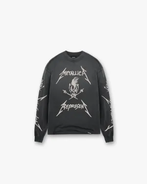 Represent X Metallica Garage Inc Long Sleeve T-Shirt - Stained Black UV protected Low Profile Collar