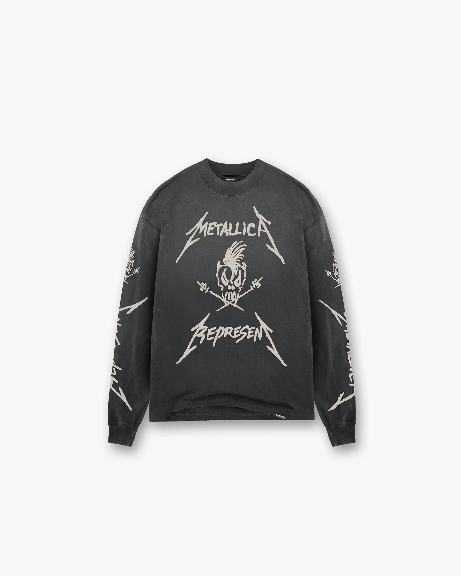 Represent X Metallica Garage Inc Long Sleeve T-Shirt - Stained Black UV protected Low Profile Collar
