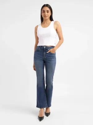 Women's 725 Blue Flared Fit Mid Rise Jeans Stretch Road Trip Brunch Outfit